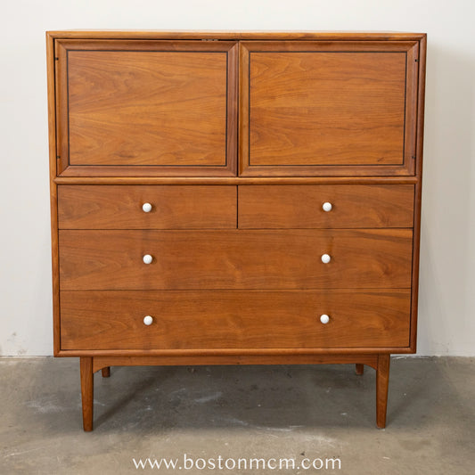 Drexel "Declaration" Walnut Tall Dresser / Chest with Built-in Mirror / Vanity - #A1478