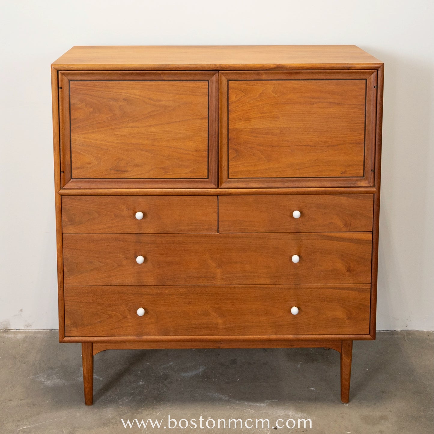 Drexel "Declaration" Walnut Tall Dresser / Chest with Built-in Mirror / Vanity - #A1478