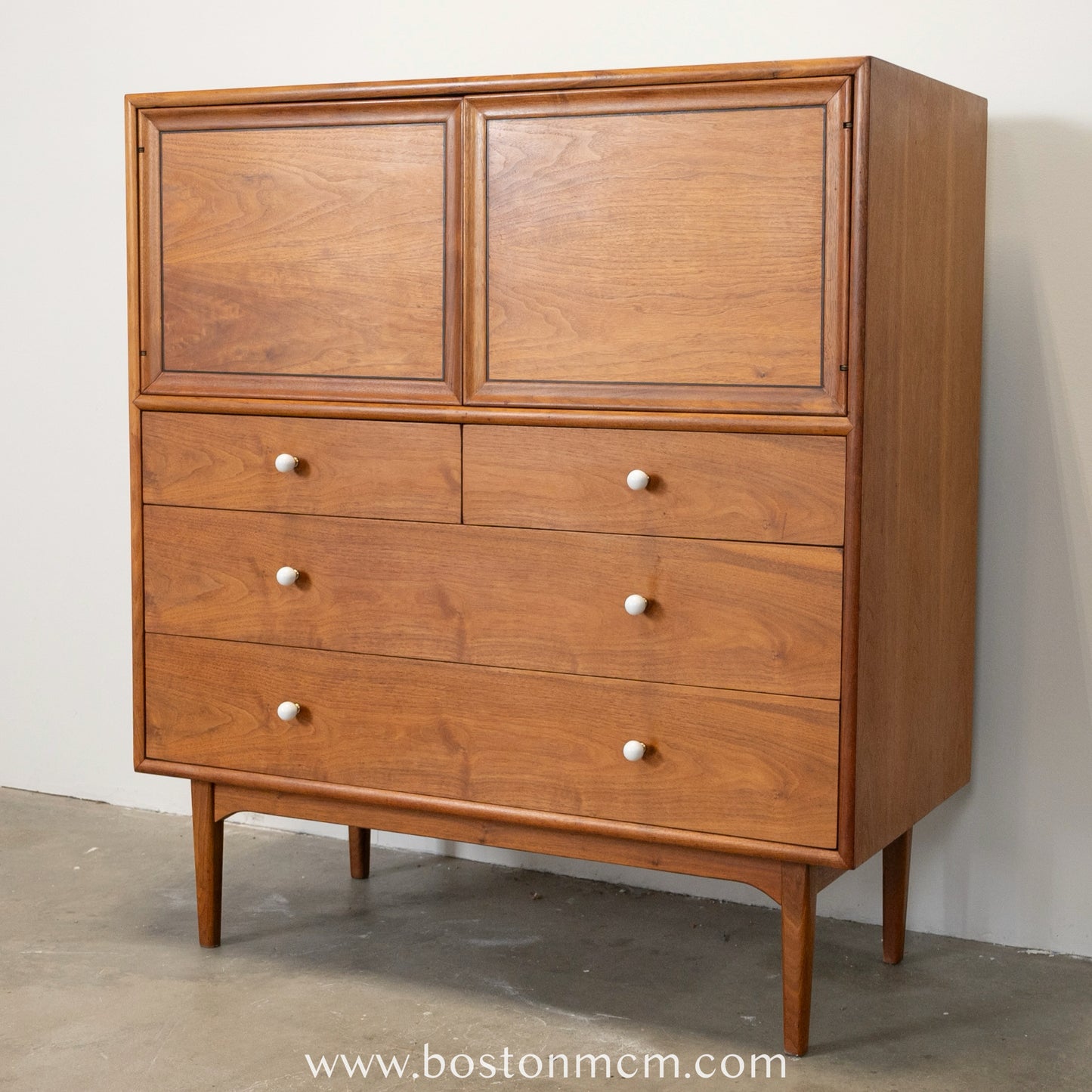 Drexel "Declaration" Walnut Tall Dresser / Chest with Built-in Mirror / Vanity - #A1478