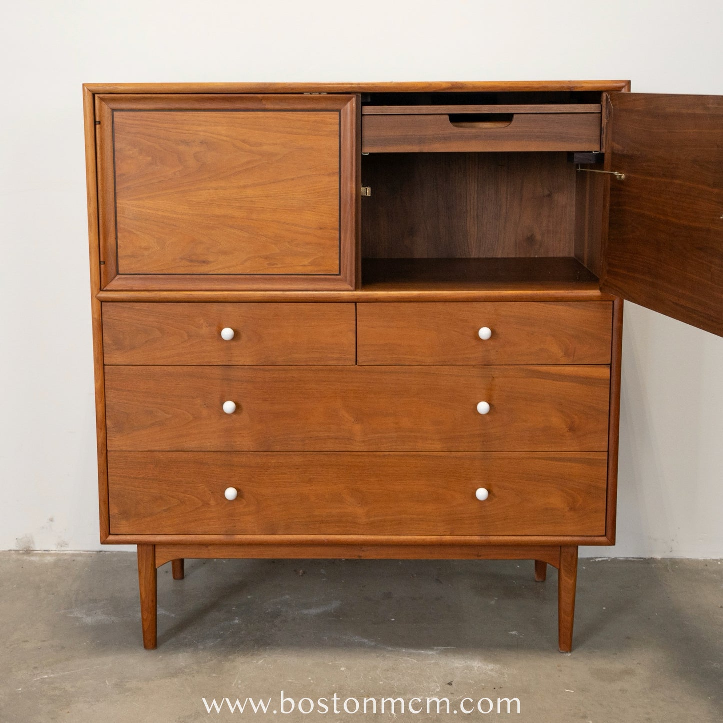 Drexel "Declaration" Walnut Tall Dresser / Chest with Built-in Mirror / Vanity - #A1478