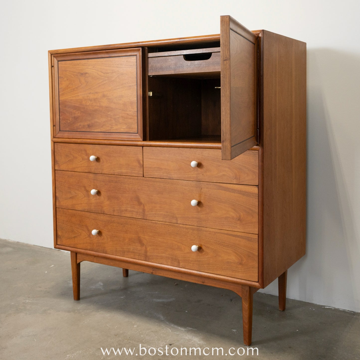 Drexel "Declaration" Walnut Tall Dresser / Chest with Built-in Mirror / Vanity - #A1478