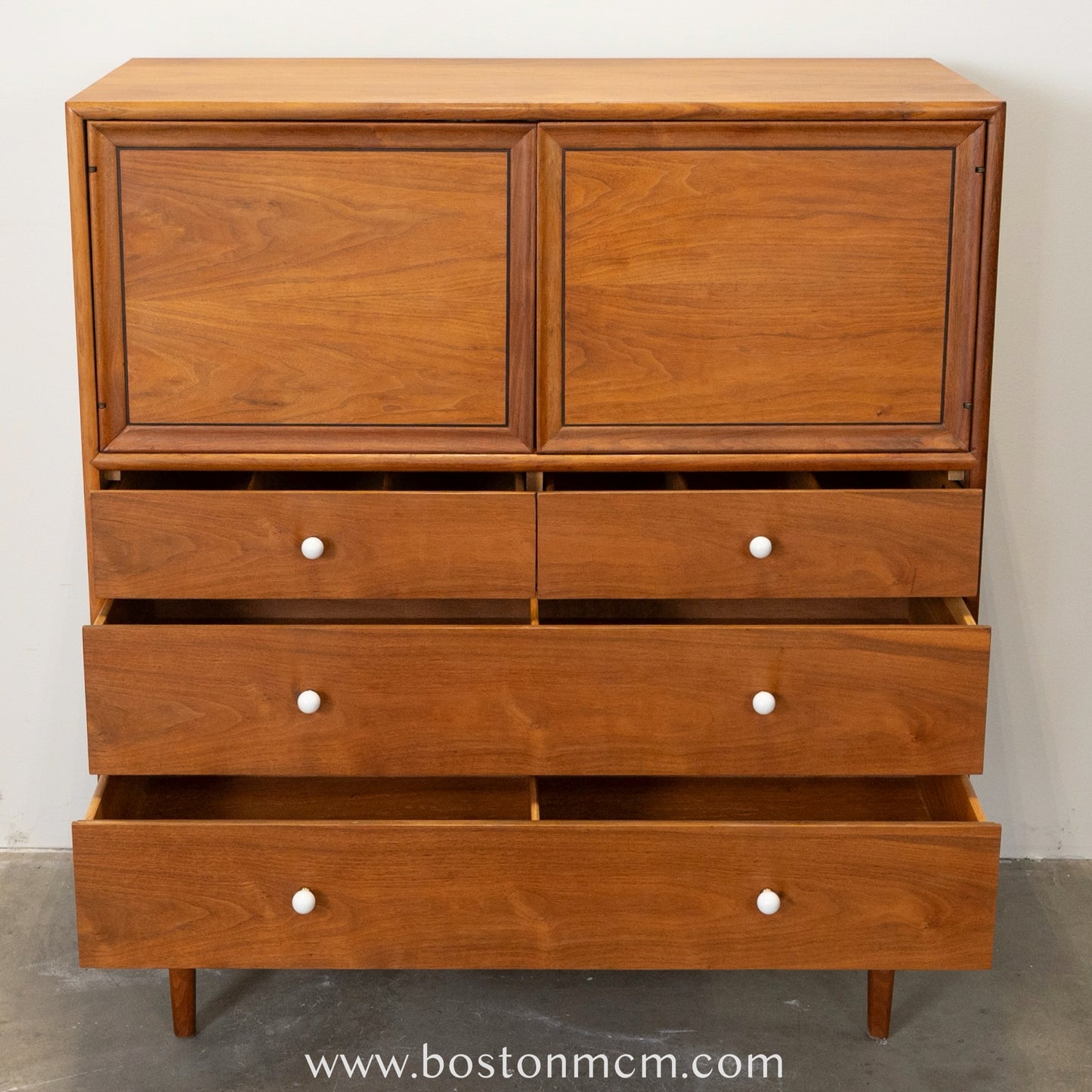 Drexel "Declaration" Walnut Tall Dresser / Chest with Built-in Mirror / Vanity - #A1478