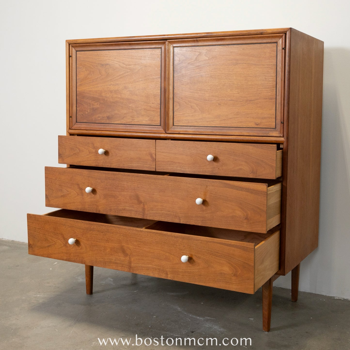 Drexel "Declaration" Walnut Tall Dresser / Chest with Built-in Mirror / Vanity - #A1478