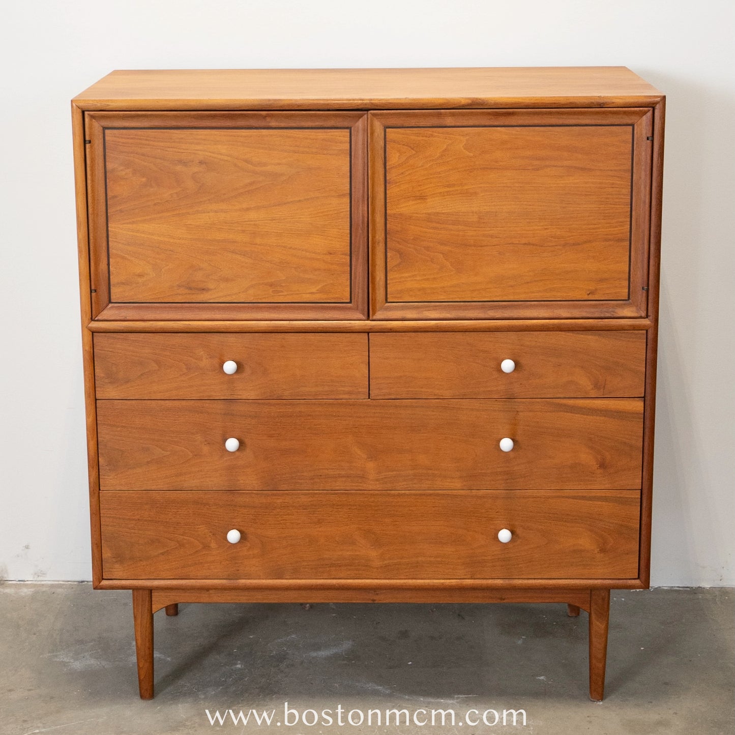 Drexel "Declaration" Walnut Tall Dresser / Chest with Built-in Mirror / Vanity - #A1478