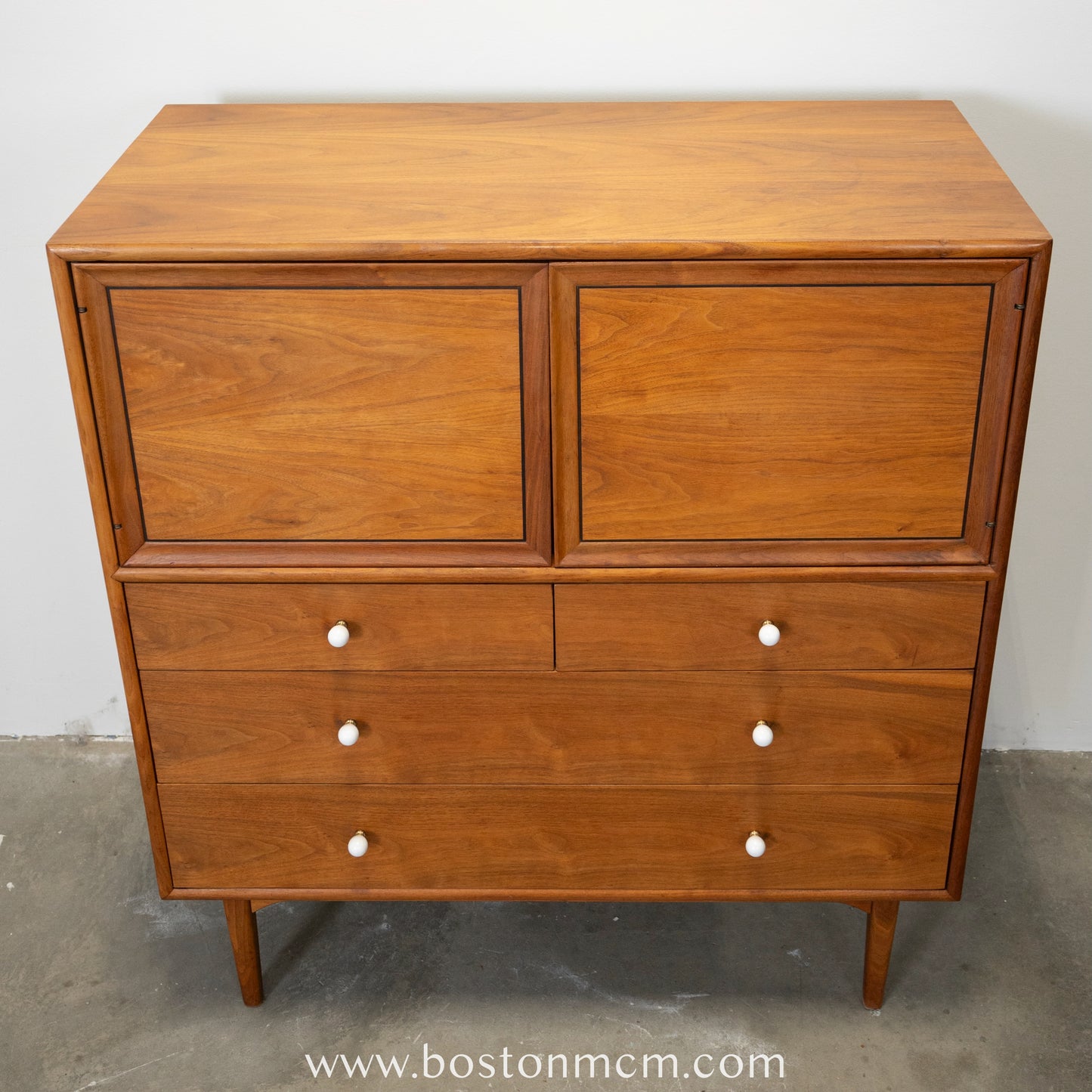 Drexel "Declaration" Walnut Tall Dresser / Chest with Built-in Mirror / Vanity - #A1478