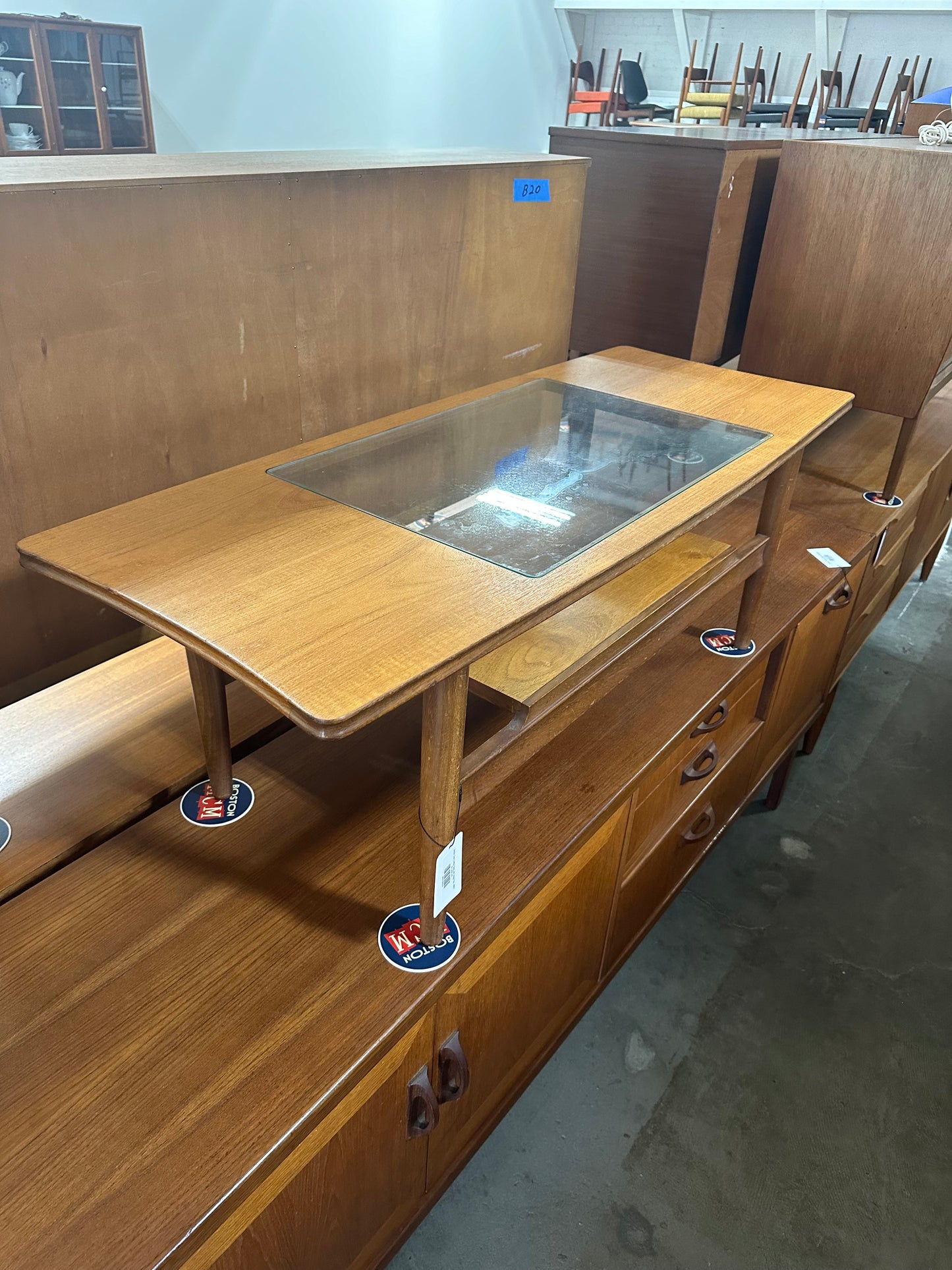 British Teak Coffee Table with Glass Top - #B57