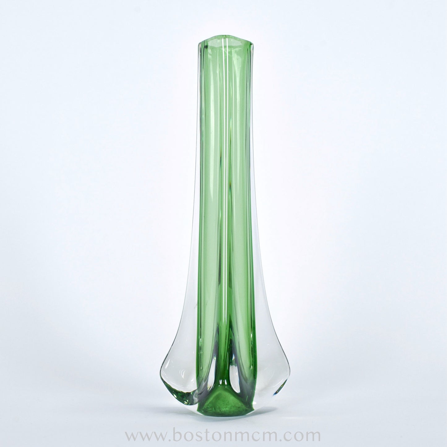 Green Art Glass "Tricorn" Vase by Whitefriars