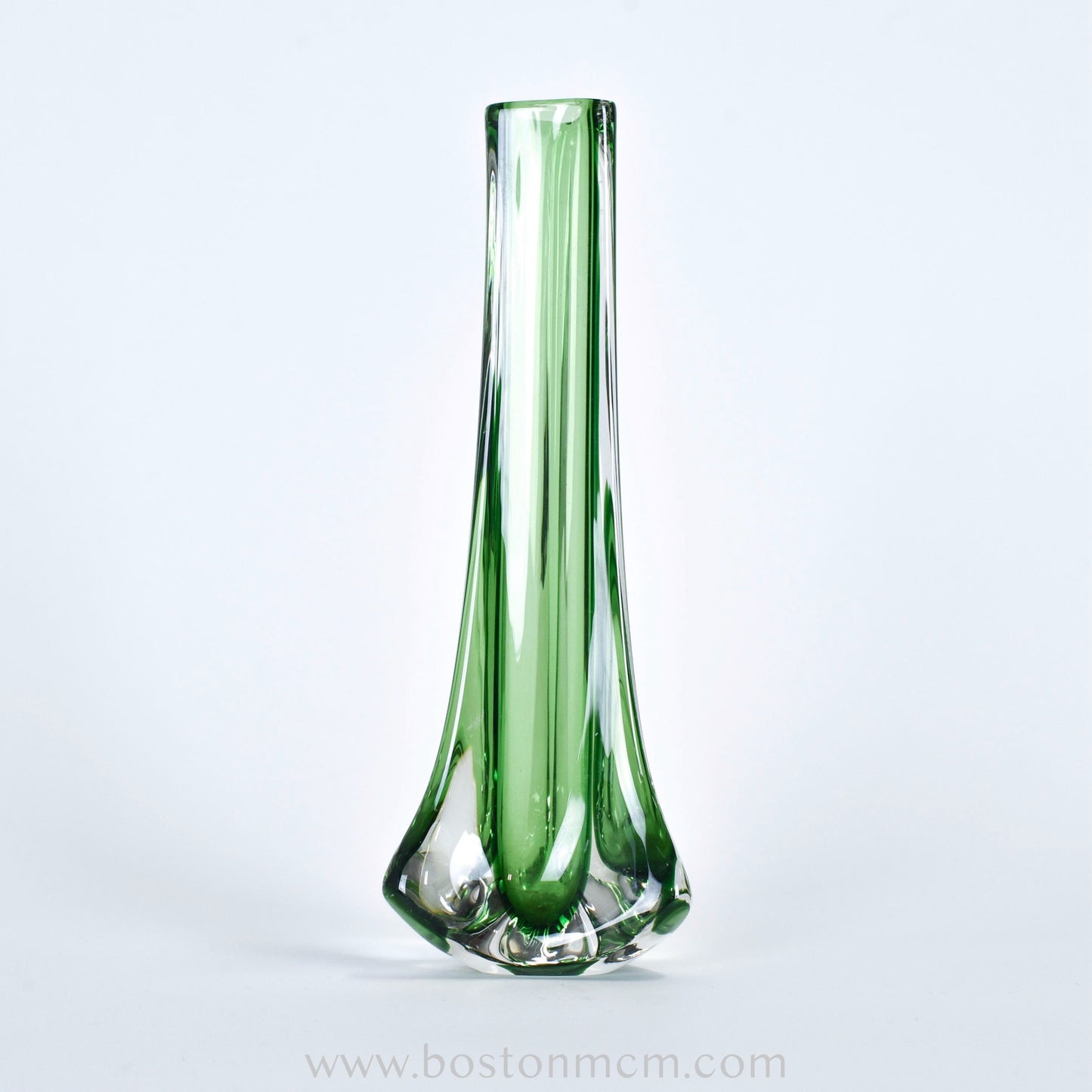 Green Art Glass "Tricorn" Vase by Whitefriars