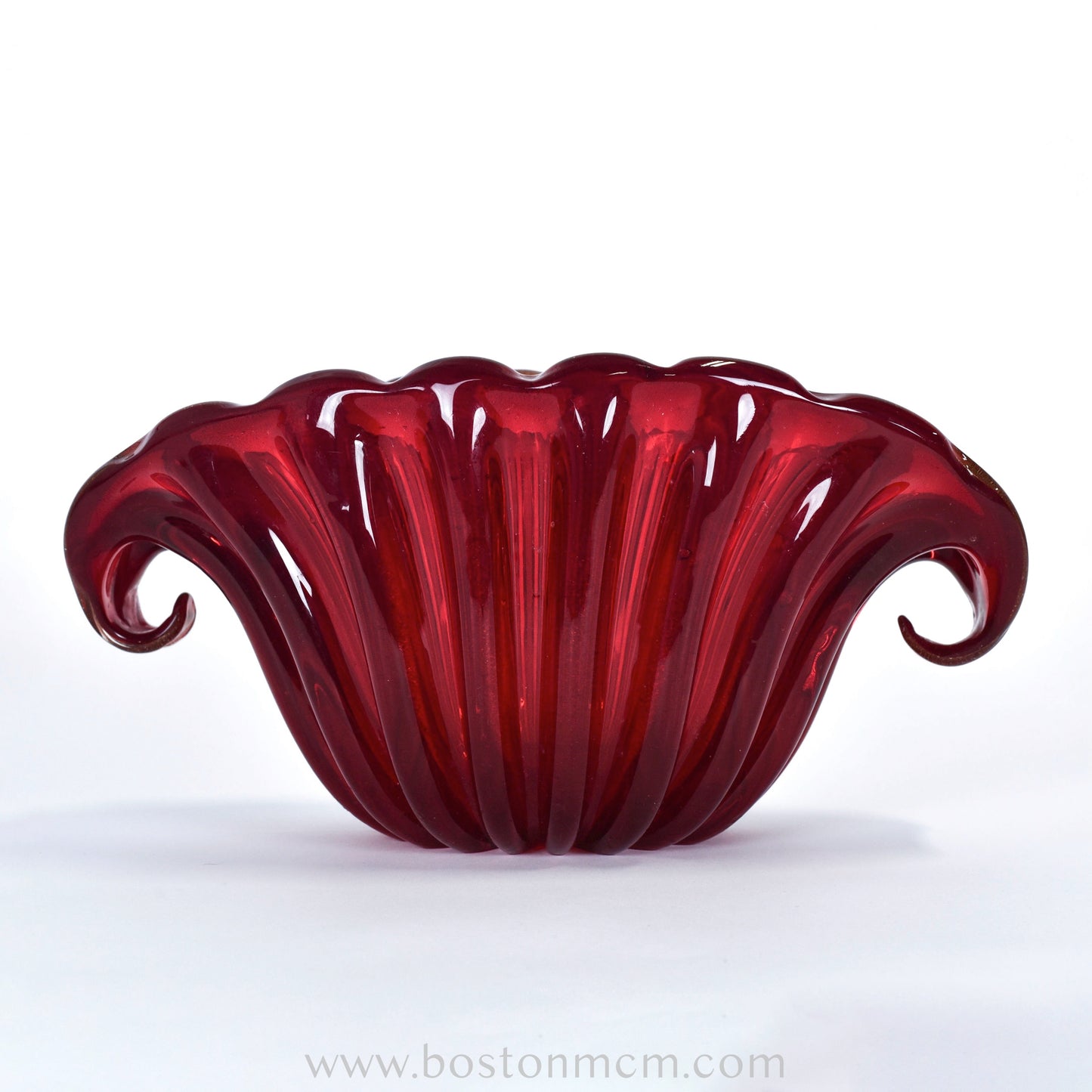 Italian Murano Art Glass Red Bowl with Gold Flecks