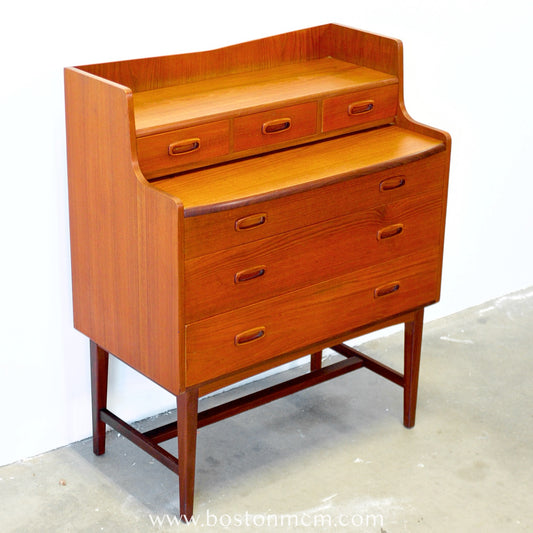 Danish Teak Vanity / Desk with Hidden Mirror & Storage - #B82