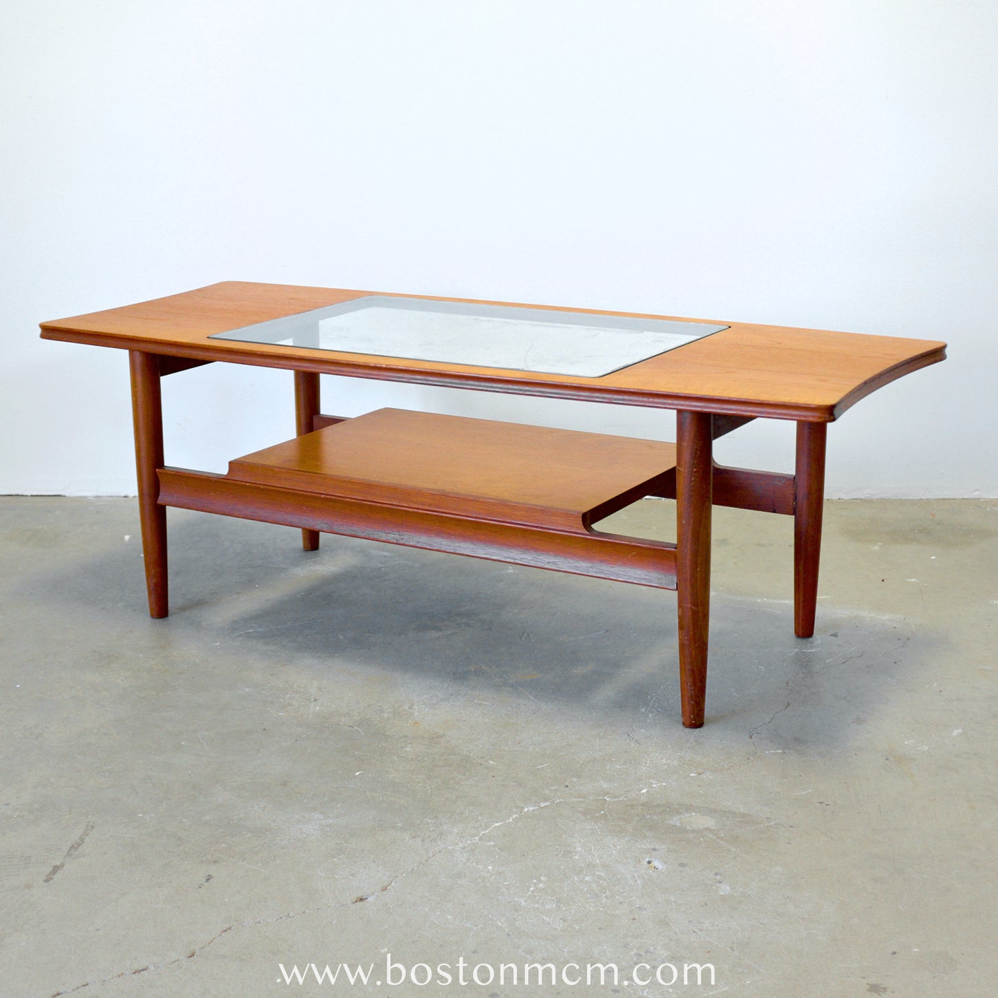 British Teak Coffee Table with Glass Top - #B57