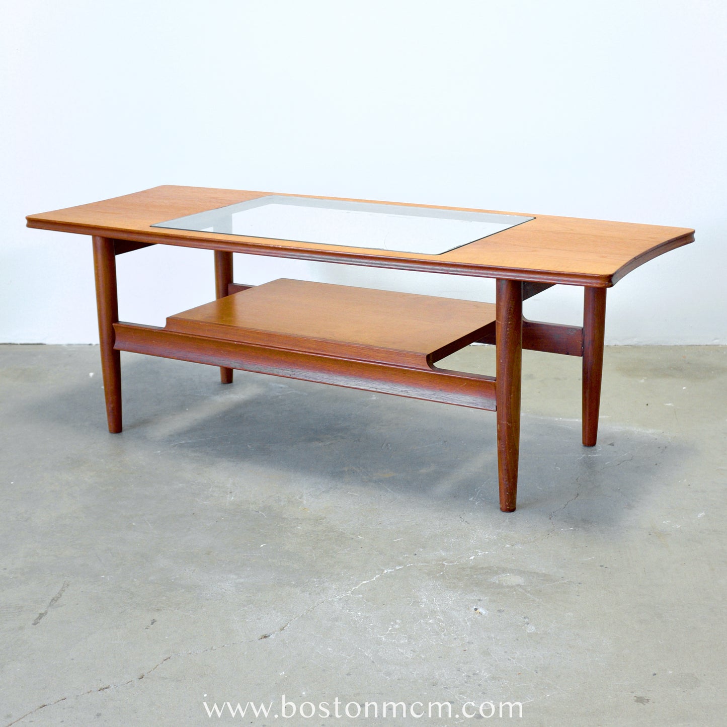 British Teak Coffee Table with Glass Top - #B57