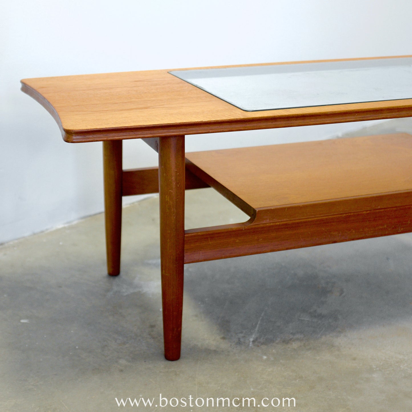 British Teak Coffee Table with Glass Top - #B57