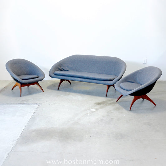 "Angelina" Sofa and Pair of Lounge Chairs by Lurashell - #A1522 - Designed by Walter S. Chereny