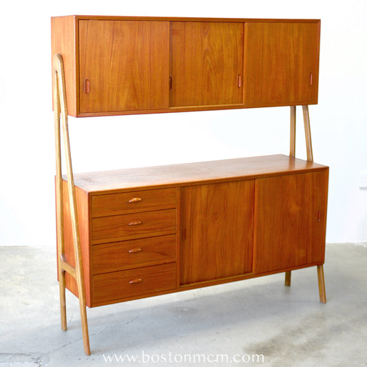 Double-Tiered Danish Teak Tall Sideboard / Highboard - #A1504