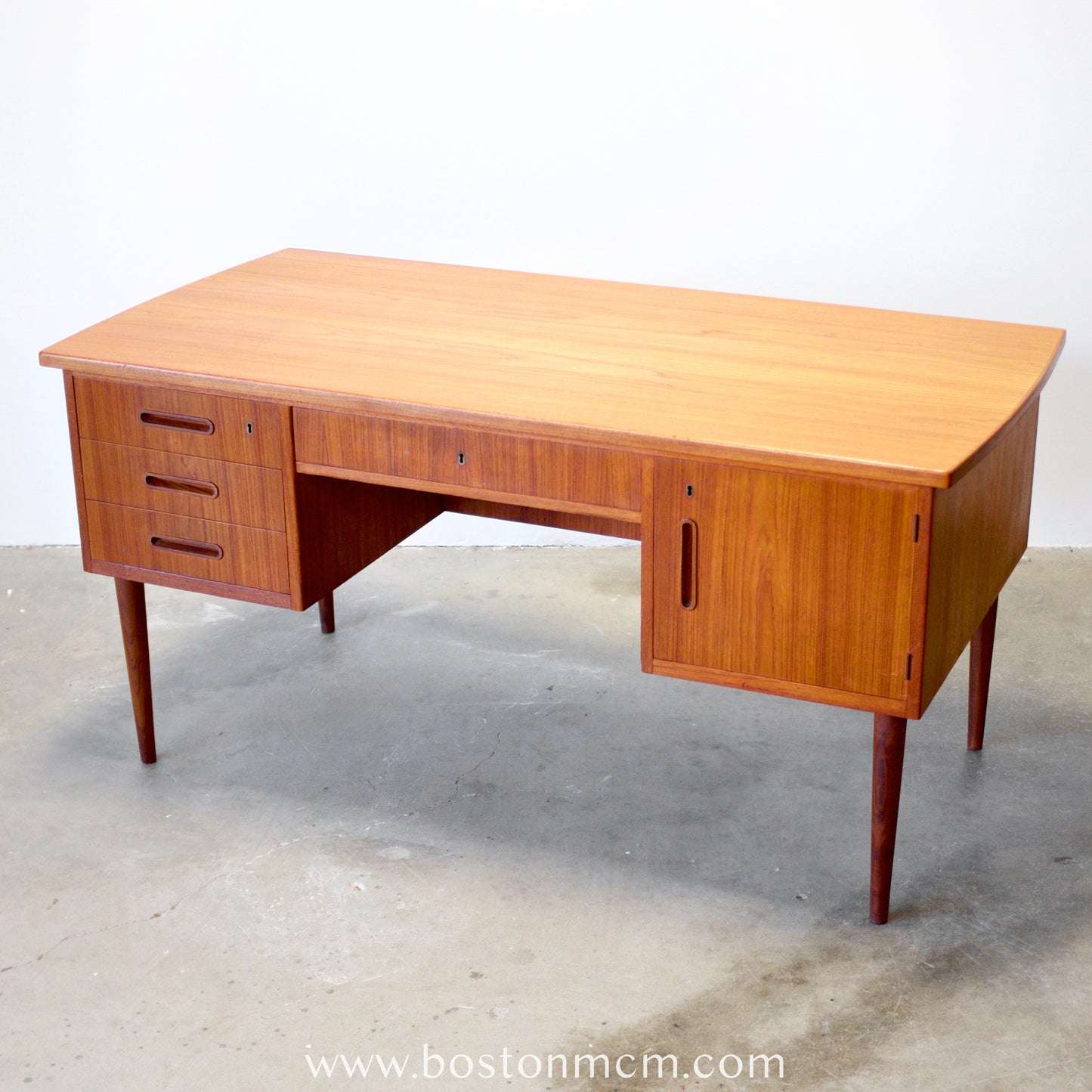 Danish Teak Desk with Curved Sides & Rear Storage - #A1510
