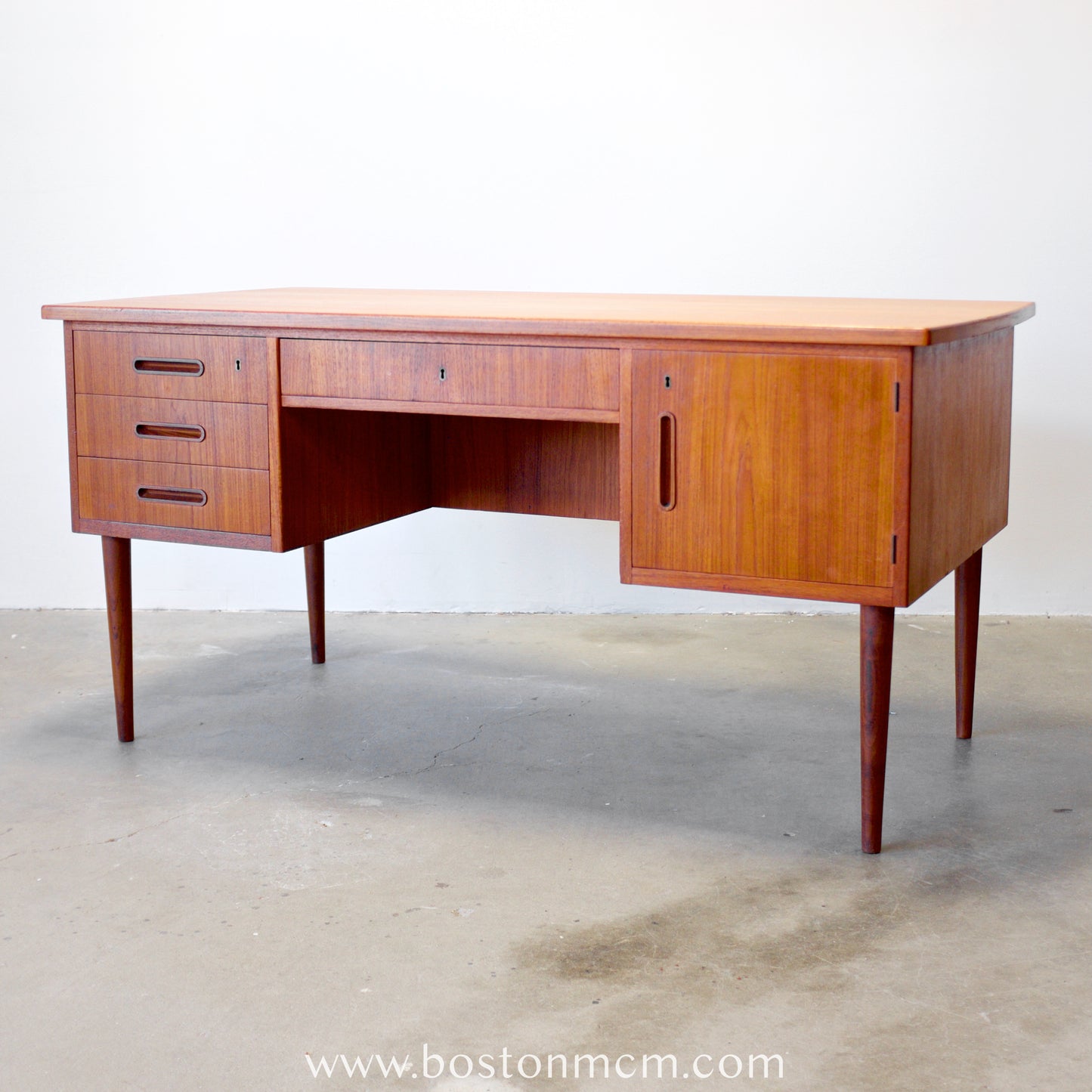Danish Teak Desk with Curved Sides & Rear Storage - #A1510
