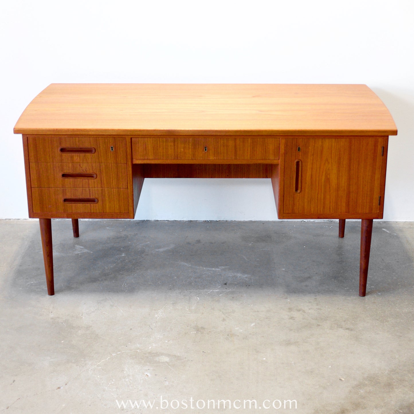 Danish Teak Desk with Curved Sides & Rear Storage - #A1510