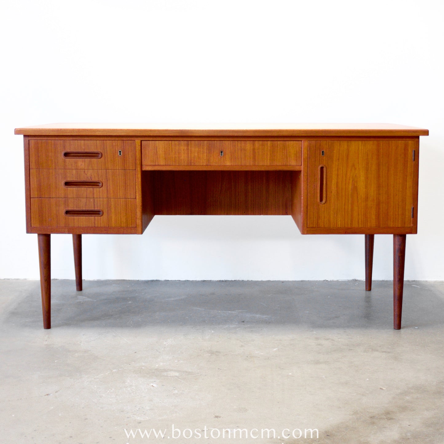 Danish Teak Desk with Curved Sides & Rear Storage - #A1510
