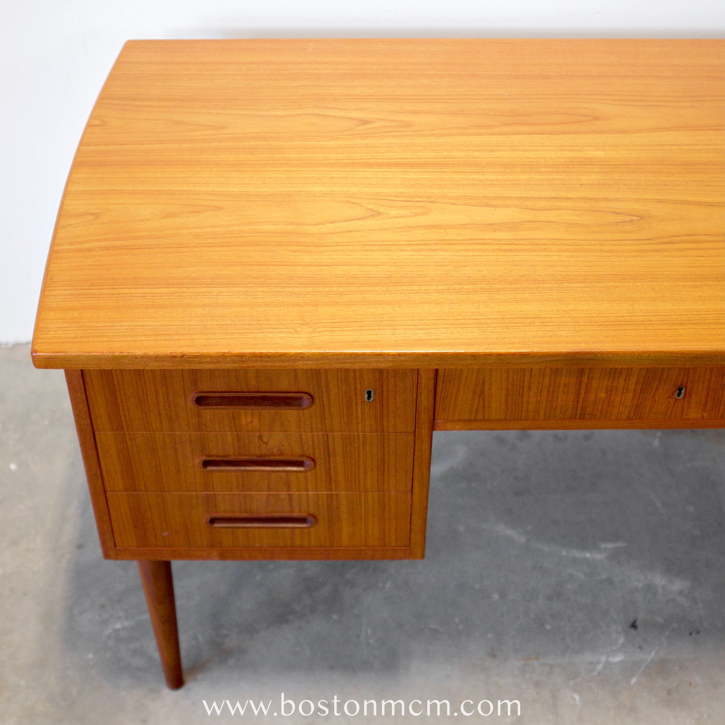 Danish Teak Desk with Curved Sides & Rear Storage - #A1510