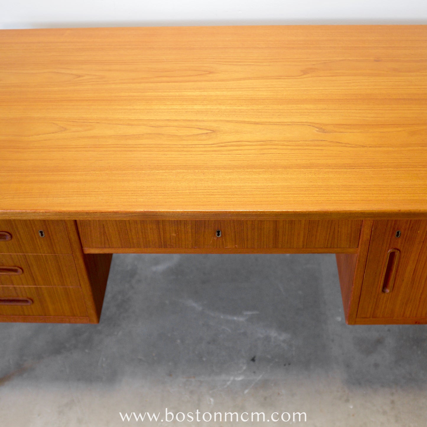 Danish Teak Desk with Curved Sides & Rear Storage - #A1510