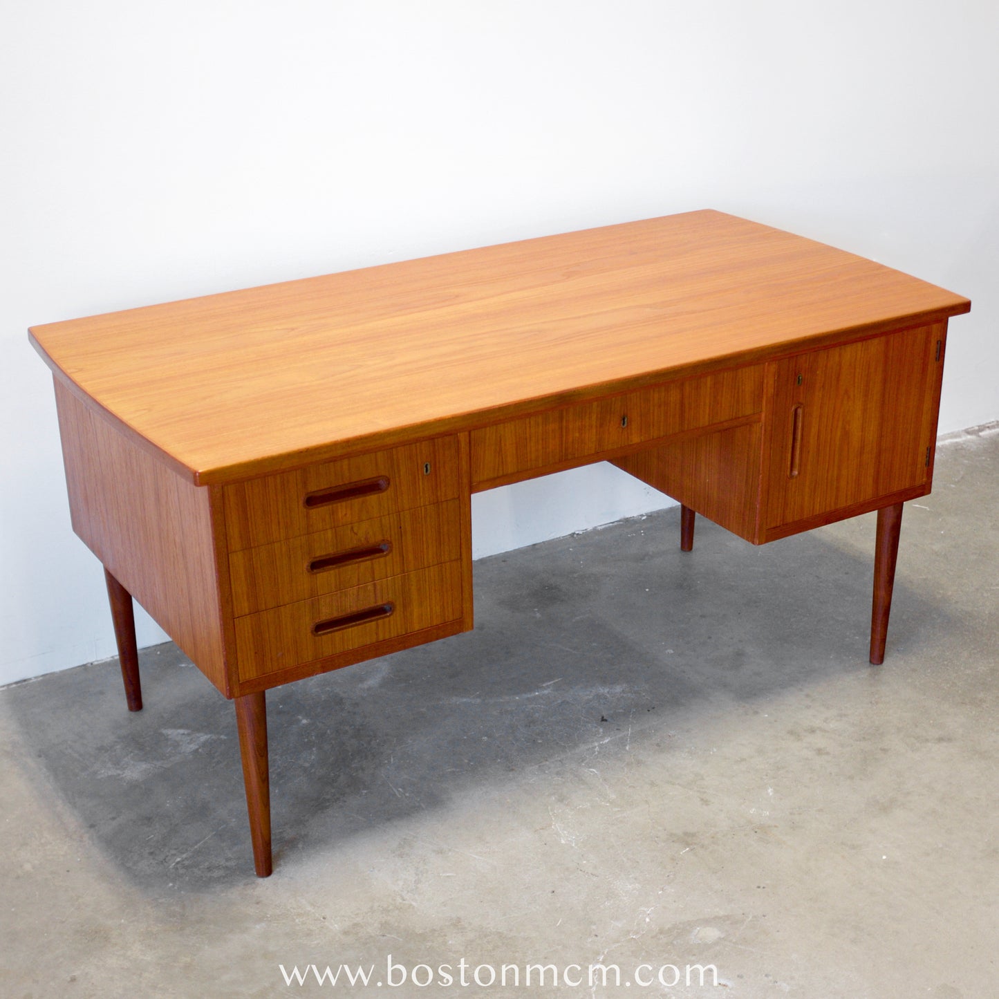Danish Teak Desk with Curved Sides & Rear Storage - #A1510