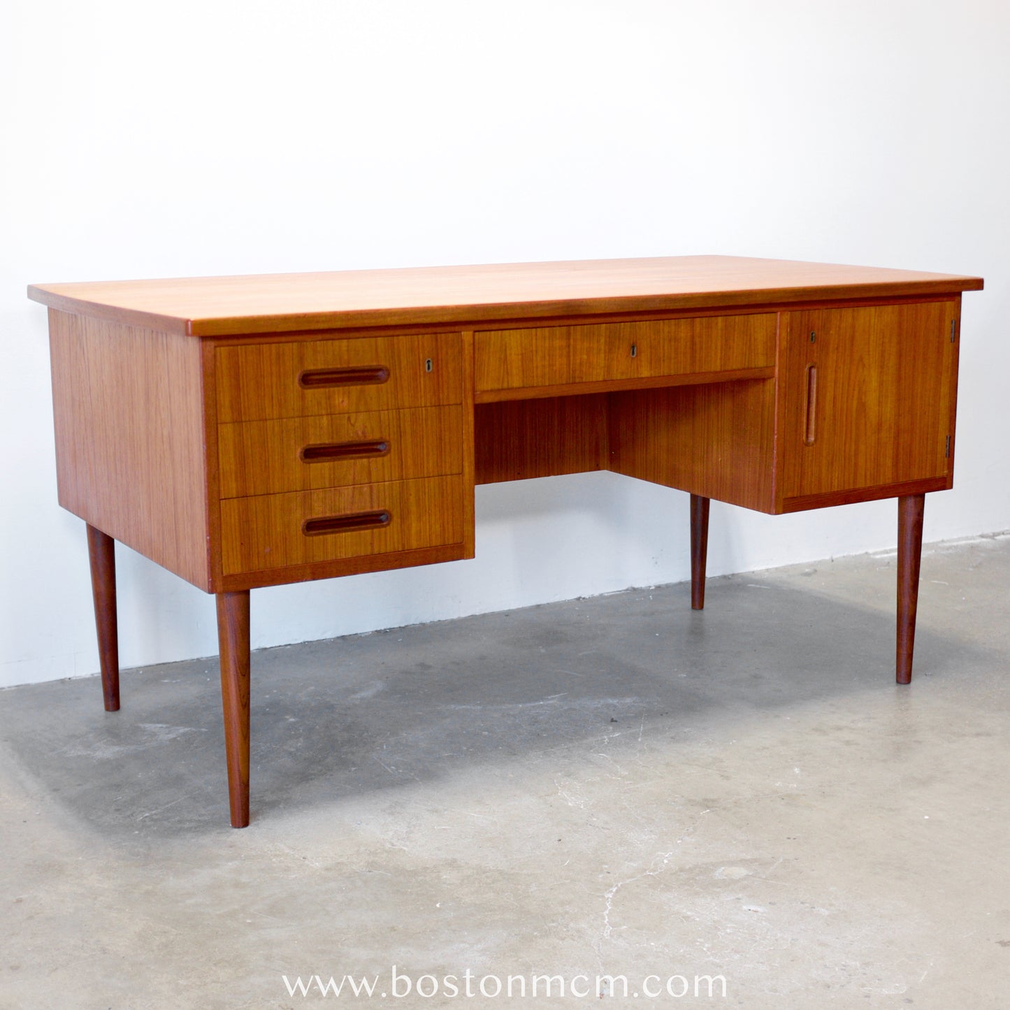 Danish Teak Desk with Curved Sides & Rear Storage - #A1510
