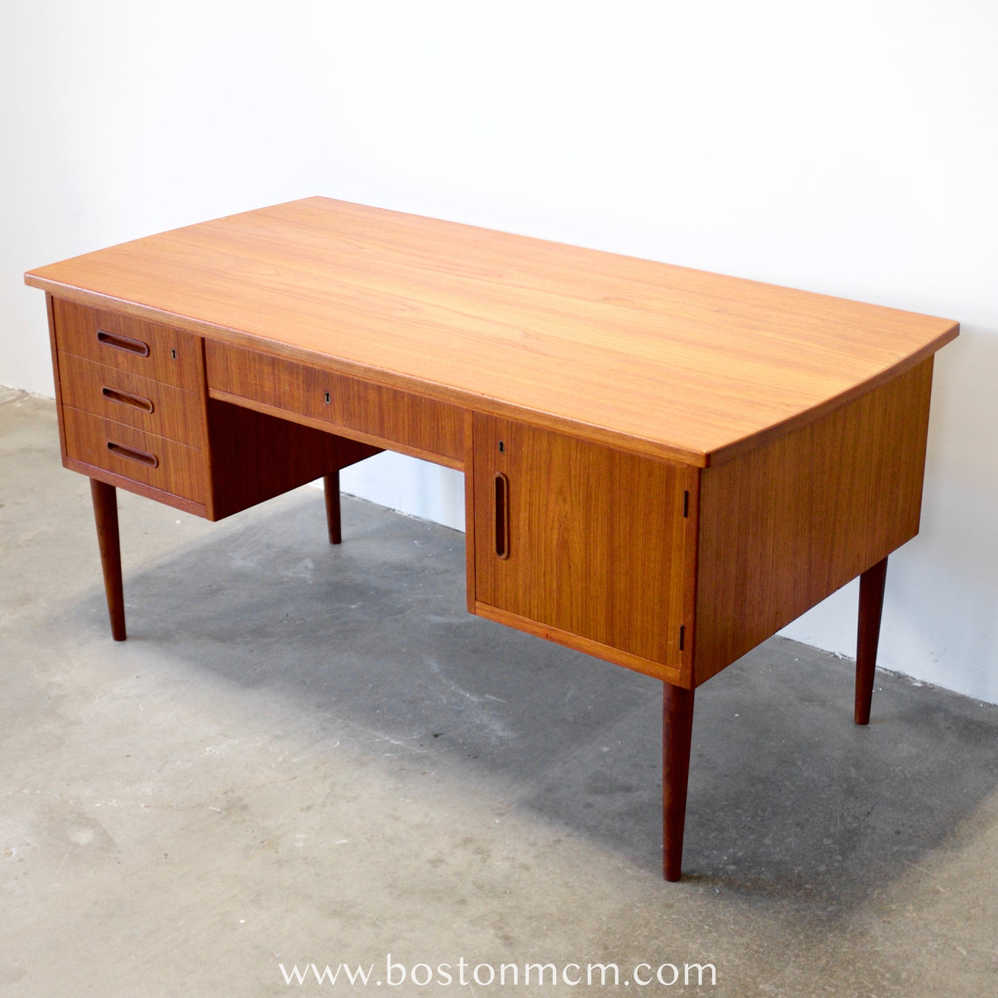 Danish Teak Desk with Curved Sides & Rear Storage - #A1510