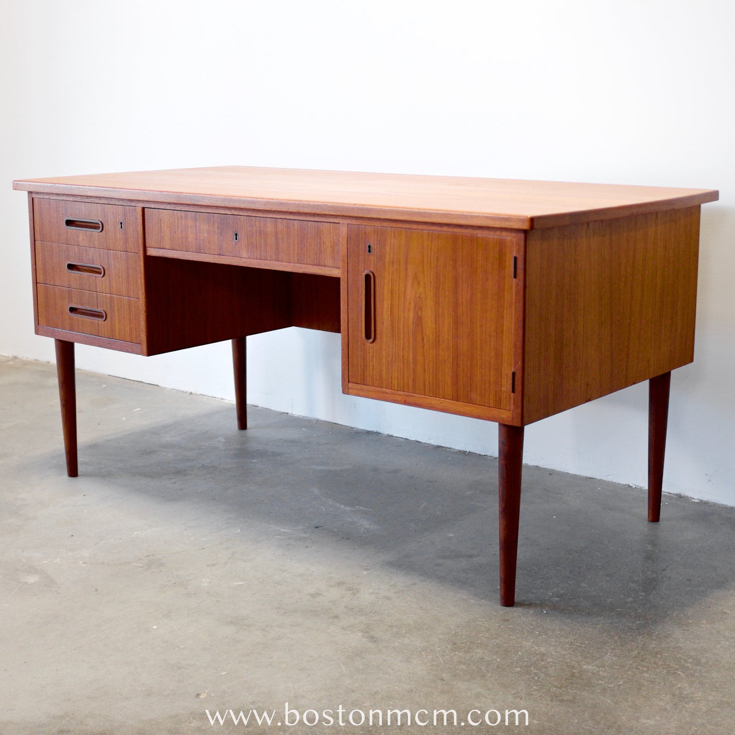 Danish Teak Desk with Curved Sides & Rear Storage - #A1510