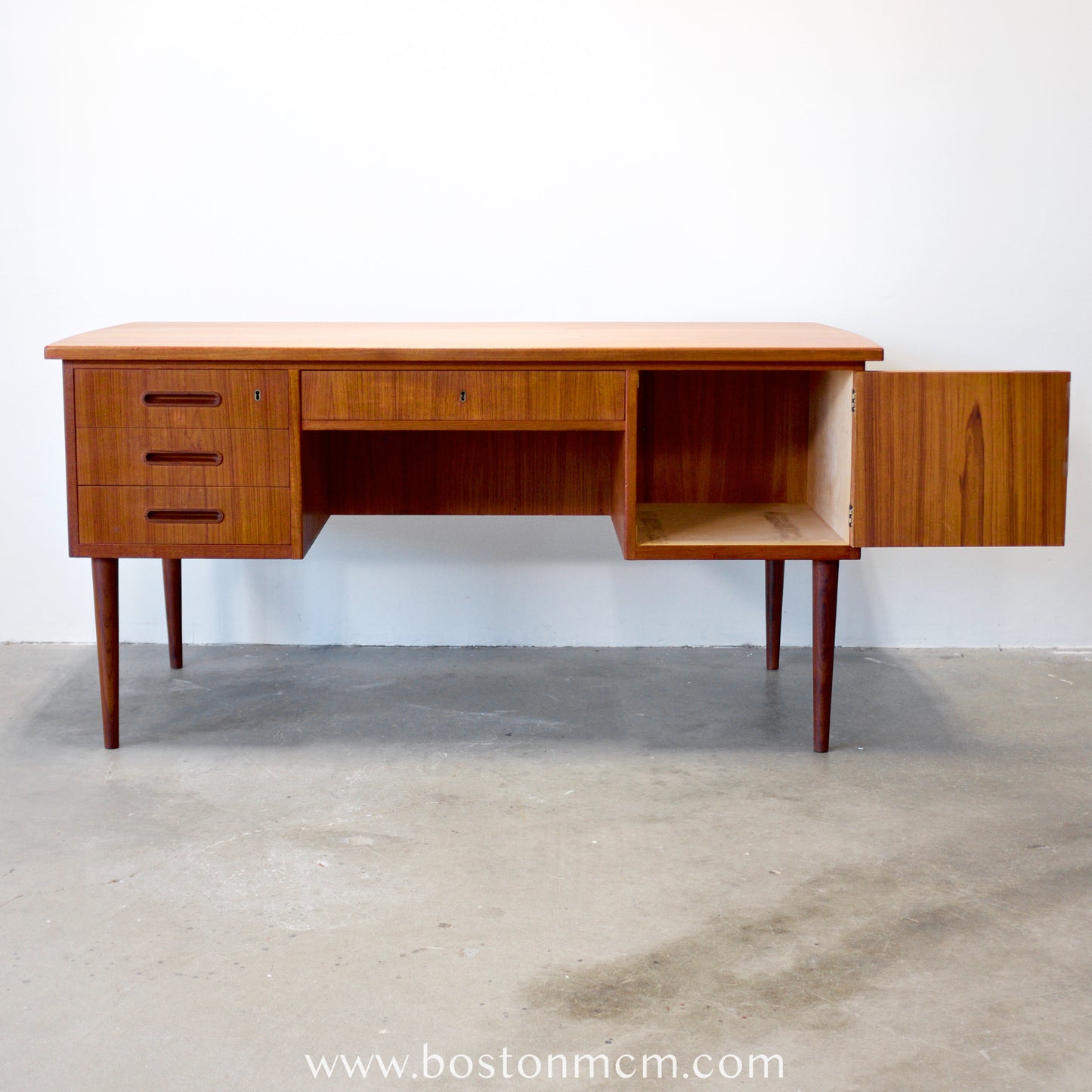 Danish Teak Desk with Curved Sides & Rear Storage - #A1510