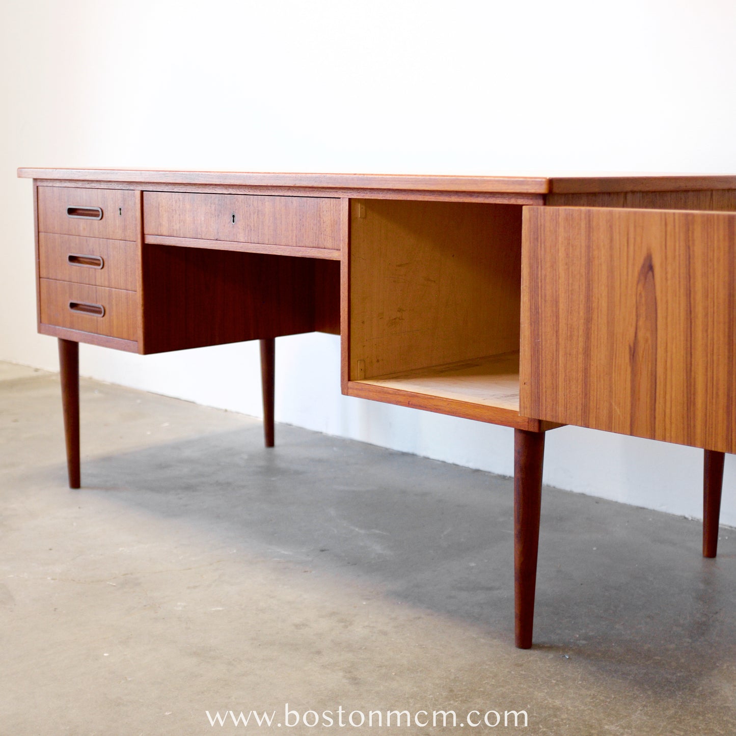 Danish Teak Desk with Curved Sides & Rear Storage - #A1510