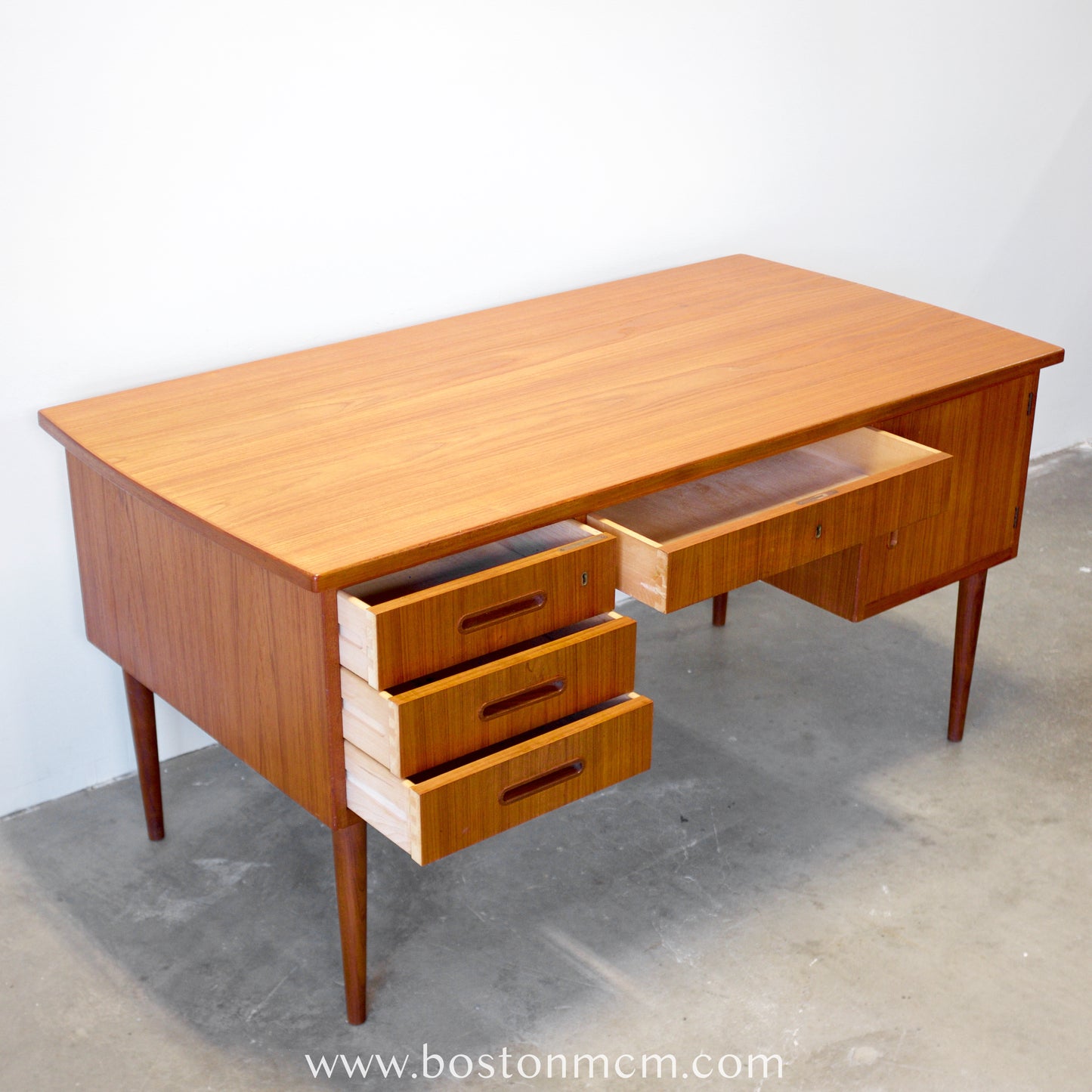 Danish Teak Desk with Curved Sides & Rear Storage - #A1510