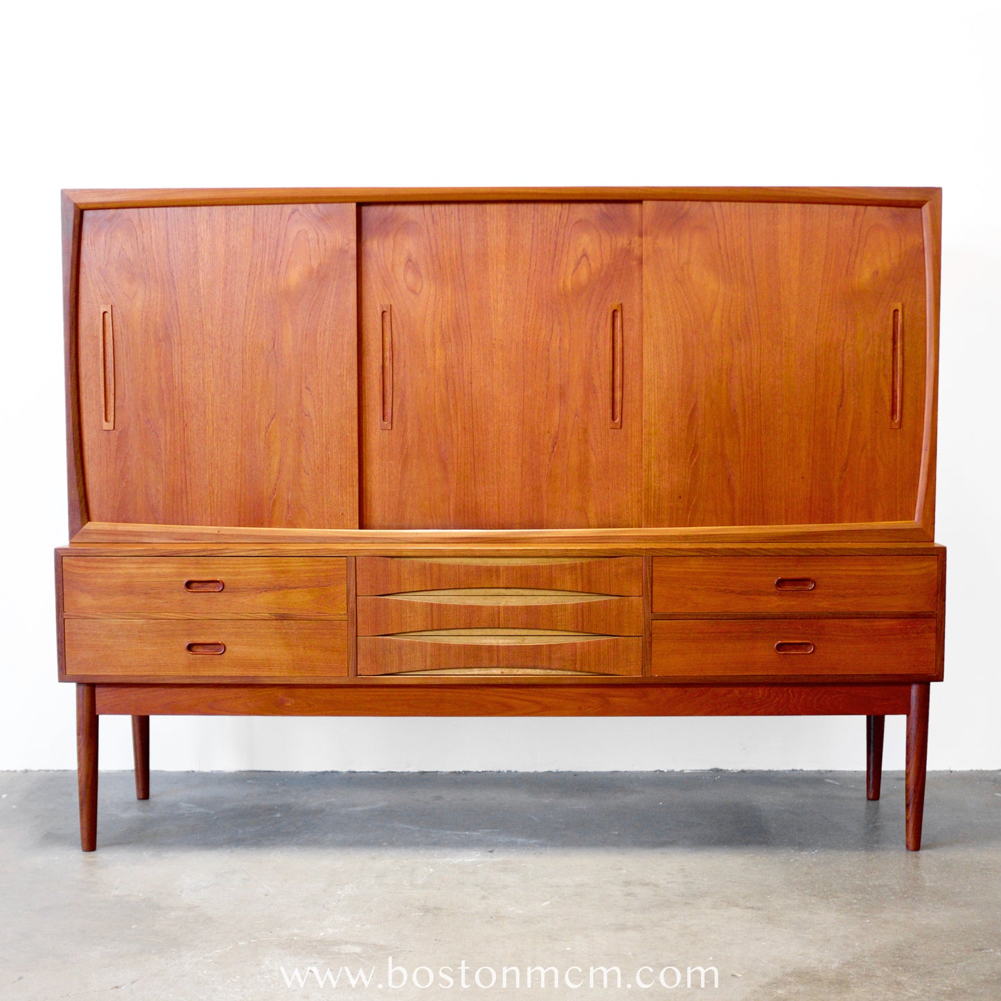 Danish Tall Sideboard / Highboard with Bow Front Drawers in the style of Arne Vodder - #A1798