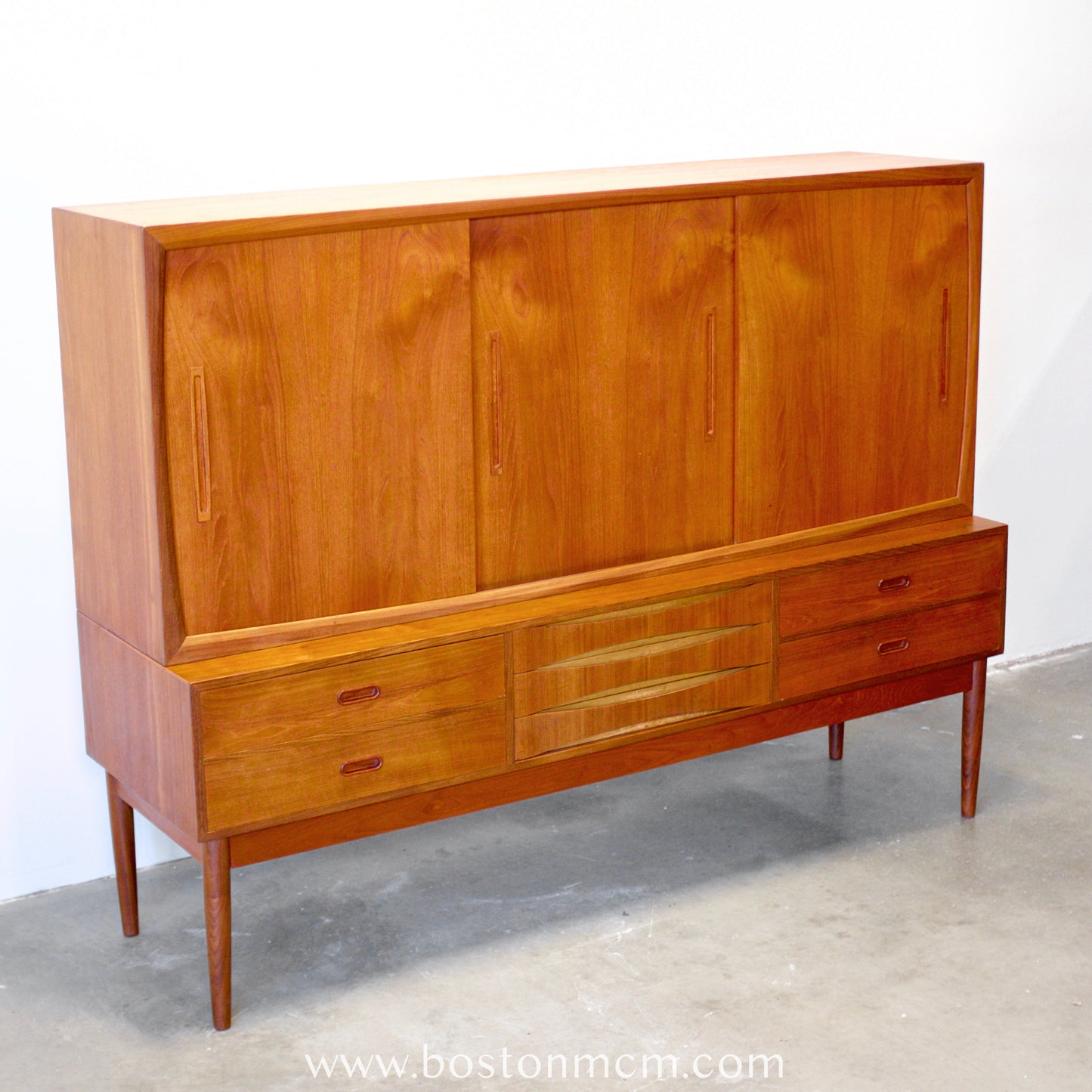 Danish Tall Sideboard / Highboard with Bow Front Drawers in the style of Arne Vodder - #A1798