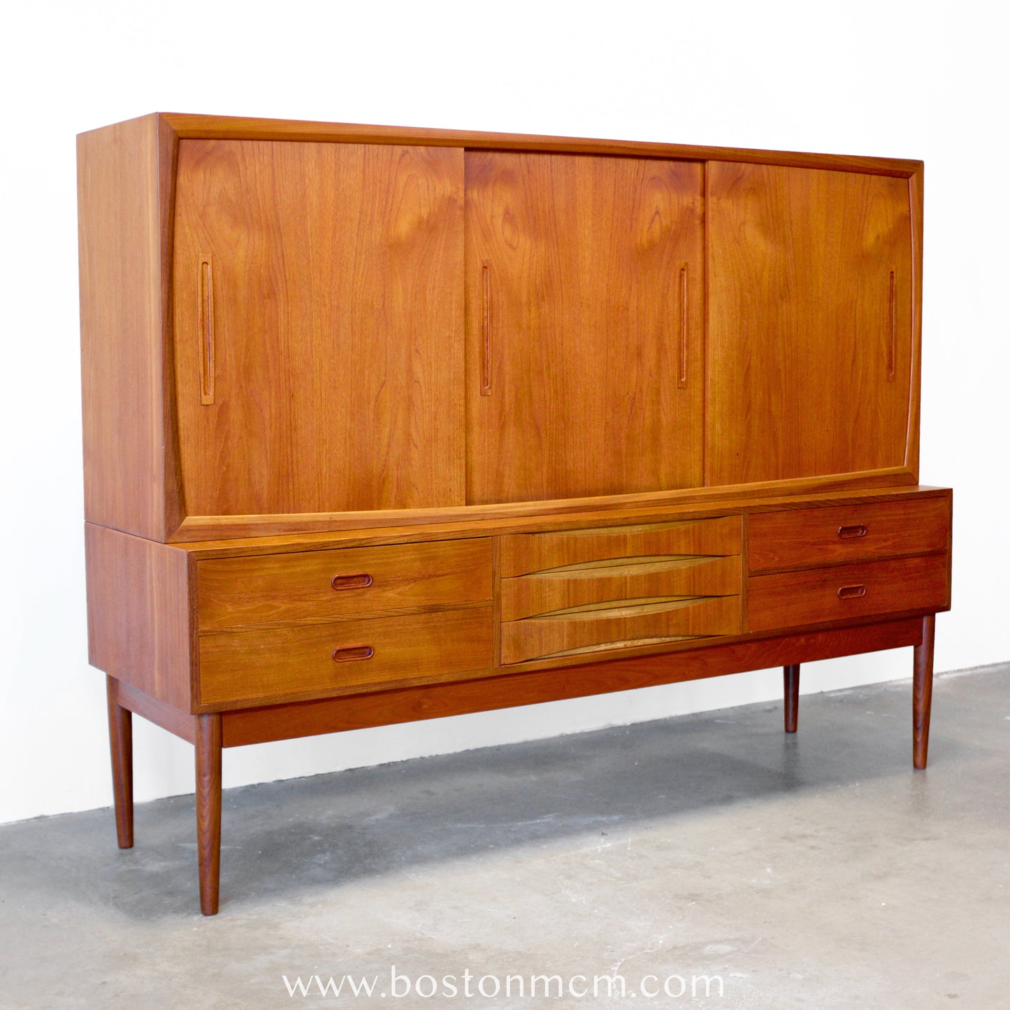 Danish Tall Sideboard / Highboard with Bow Front Drawers in the style of Arne Vodder - #A1798