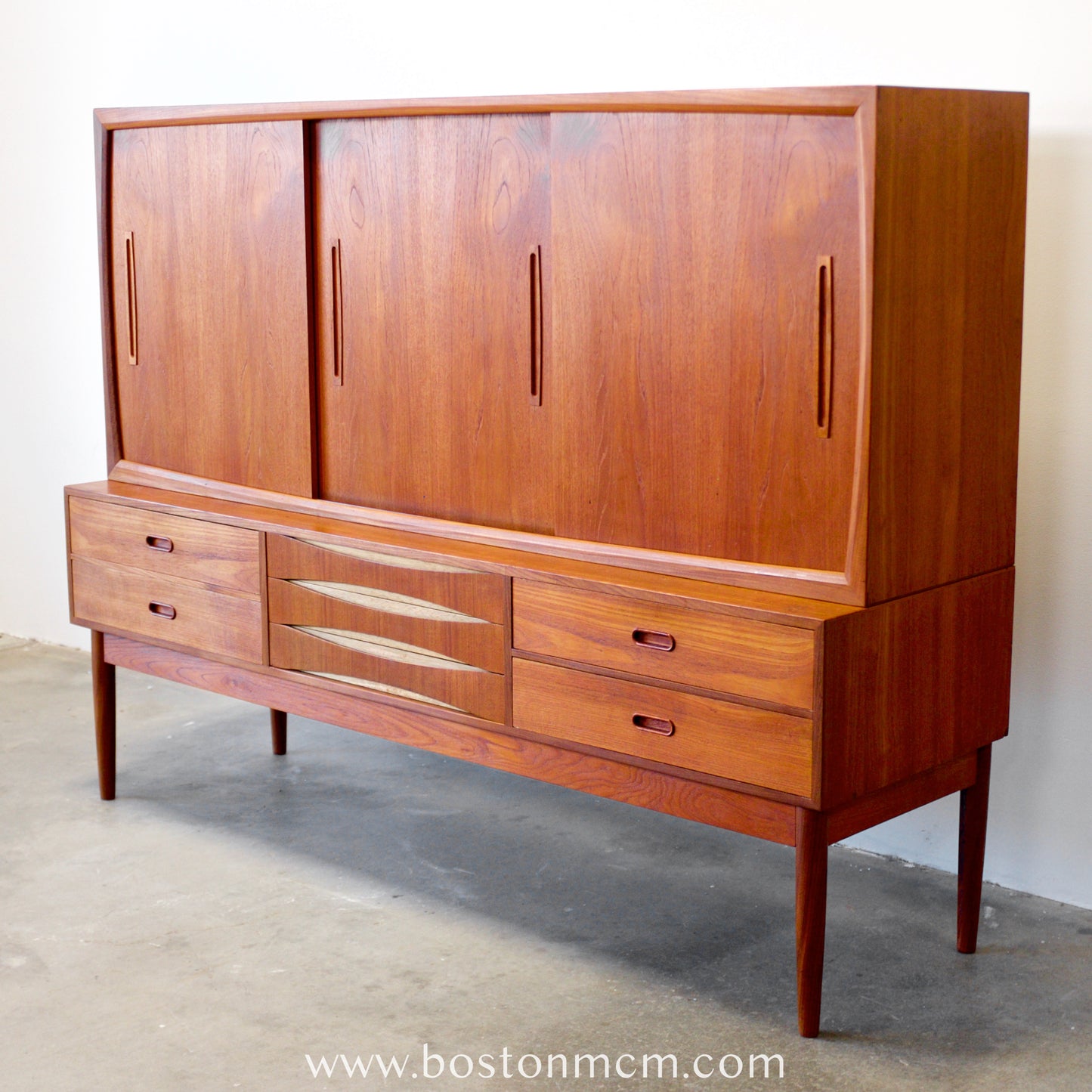Danish Tall Sideboard / Highboard with Bow Front Drawers in the style of Arne Vodder - #A1798