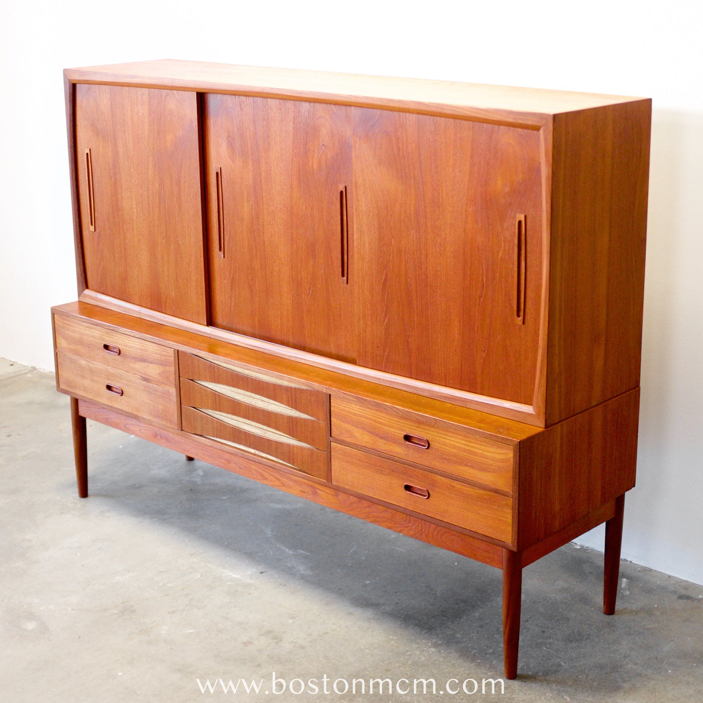 Danish Tall Sideboard / Highboard with Bow Front Drawers in the style of Arne Vodder - #A1798