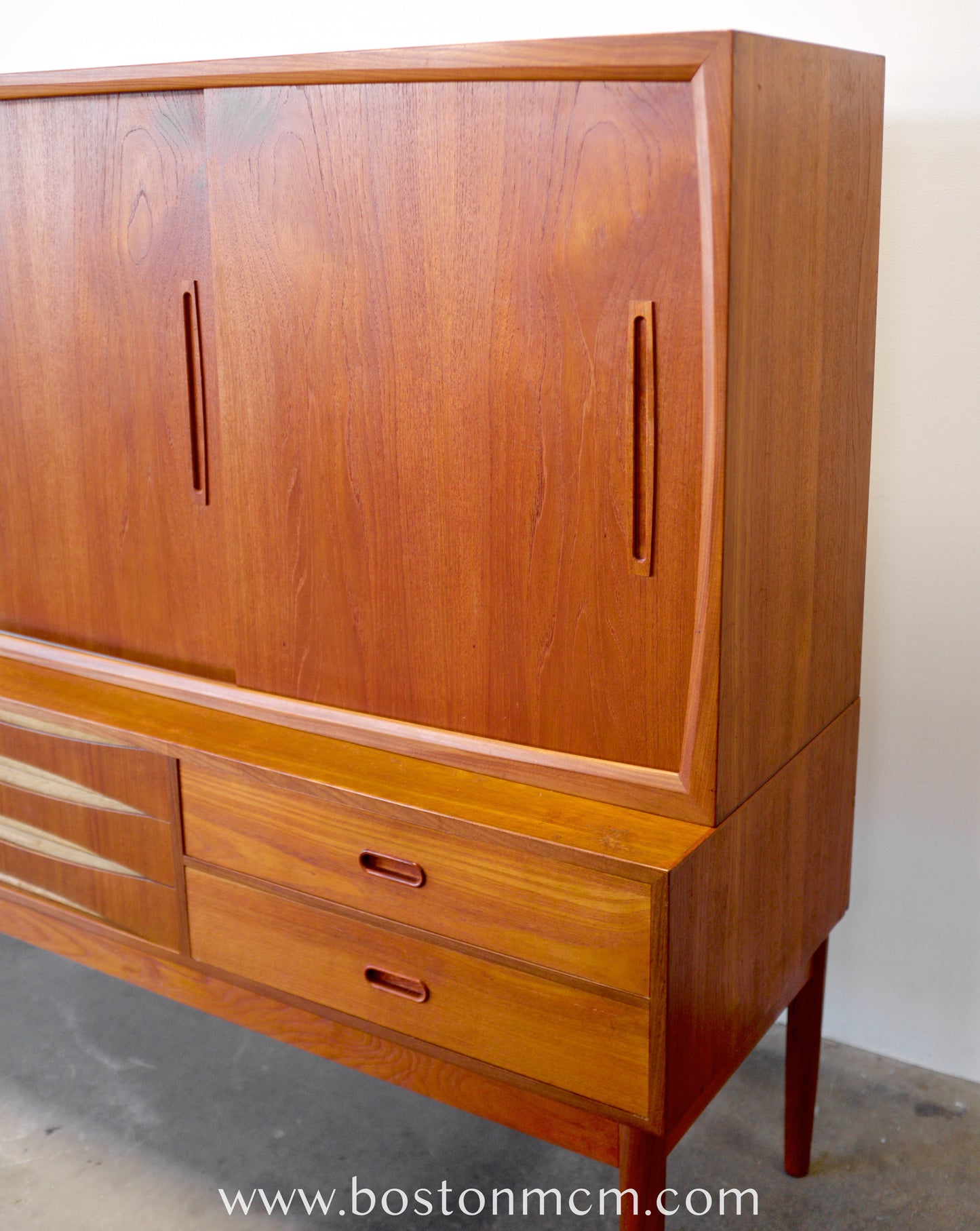 Danish Tall Sideboard / Highboard with Bow Front Drawers in the style of Arne Vodder - #A1798
