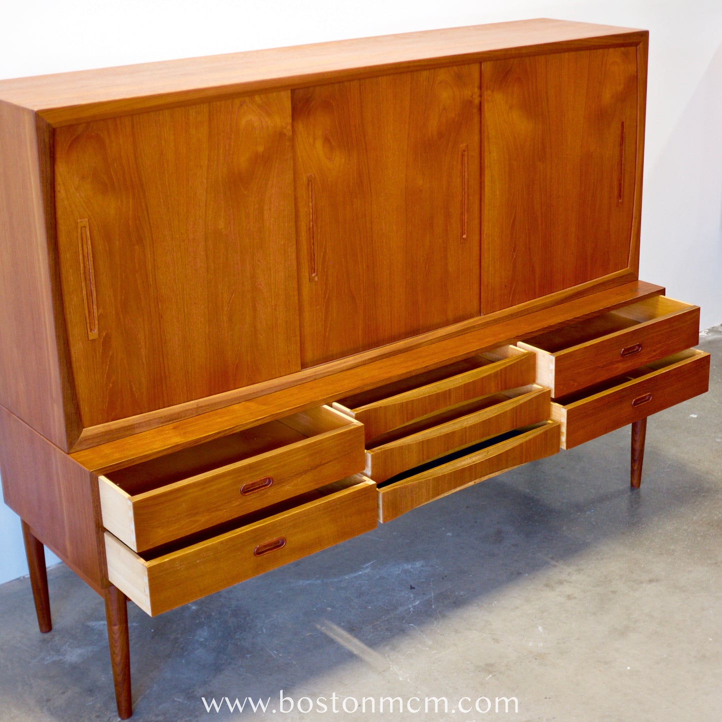 Danish Tall Sideboard / Highboard with Bow Front Drawers in the style of Arne Vodder - #A1798