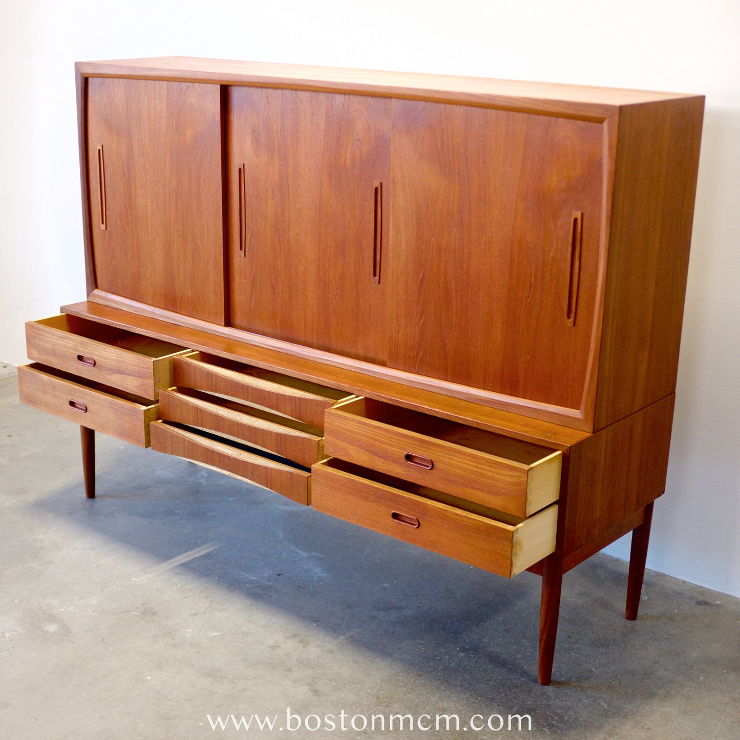 Danish Tall Sideboard / Highboard with Bow Front Drawers in the style of Arne Vodder - #A1798