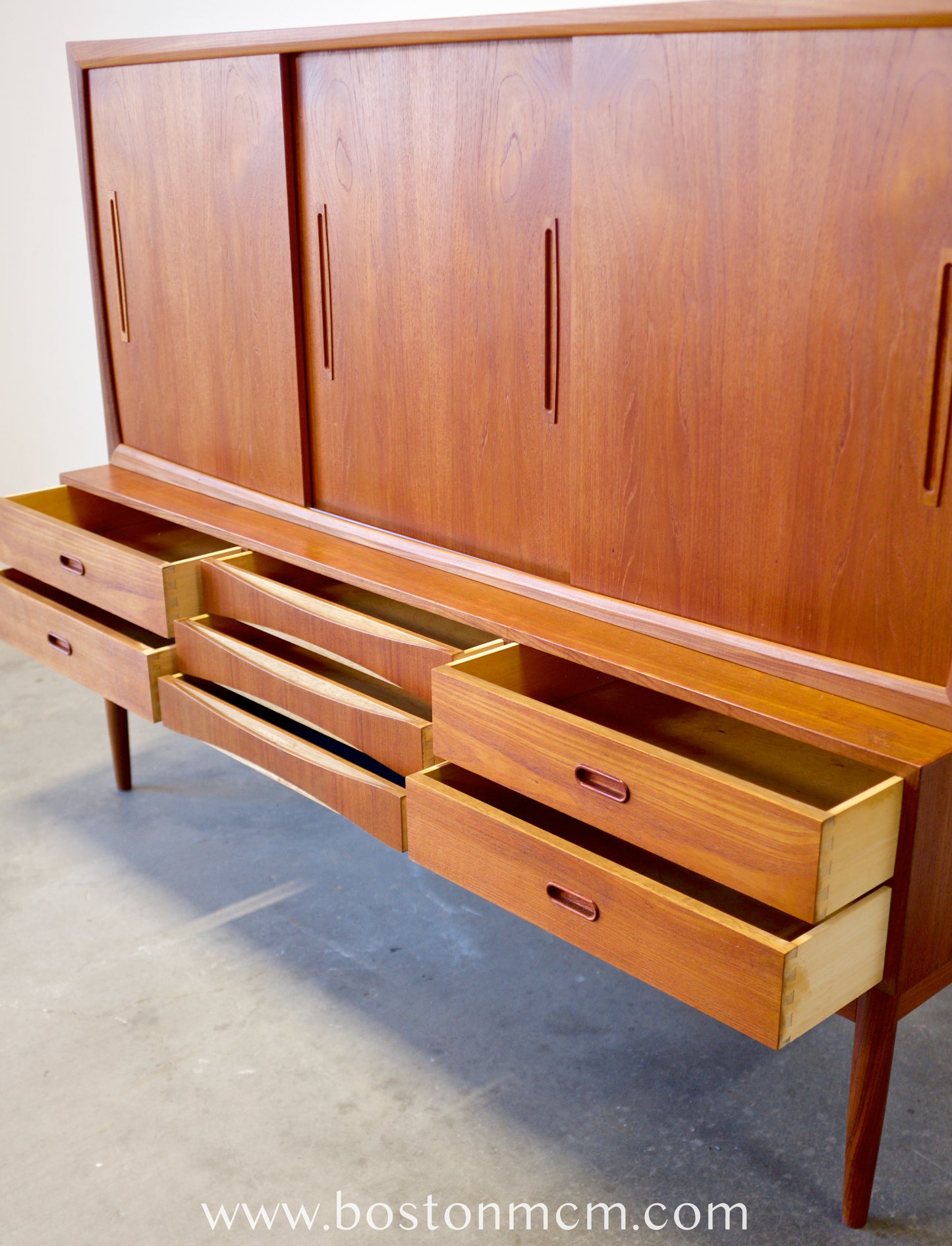 Danish Tall Sideboard / Highboard with Bow Front Drawers in the style of Arne Vodder - #A1798