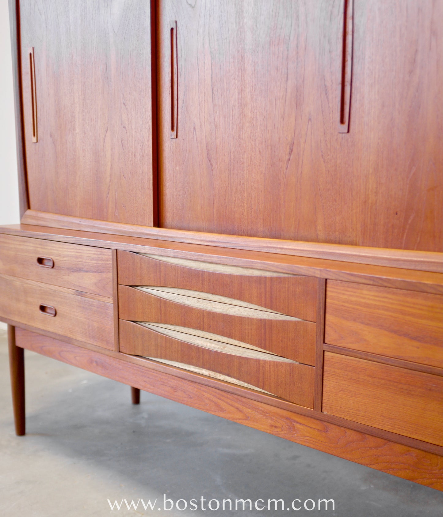 Danish Tall Sideboard / Highboard with Bow Front Drawers in the style of Arne Vodder - #A1798