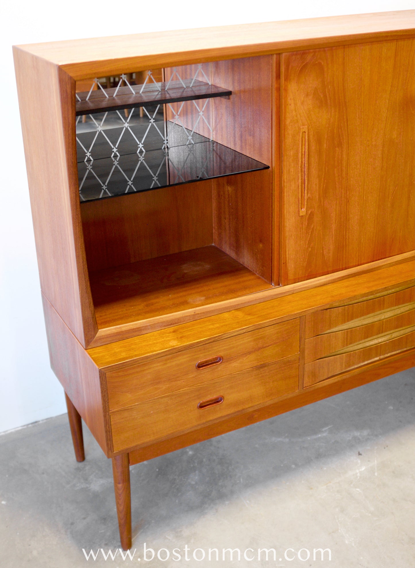 Danish Tall Sideboard / Highboard with Bow Front Drawers in the style of Arne Vodder - #A1798