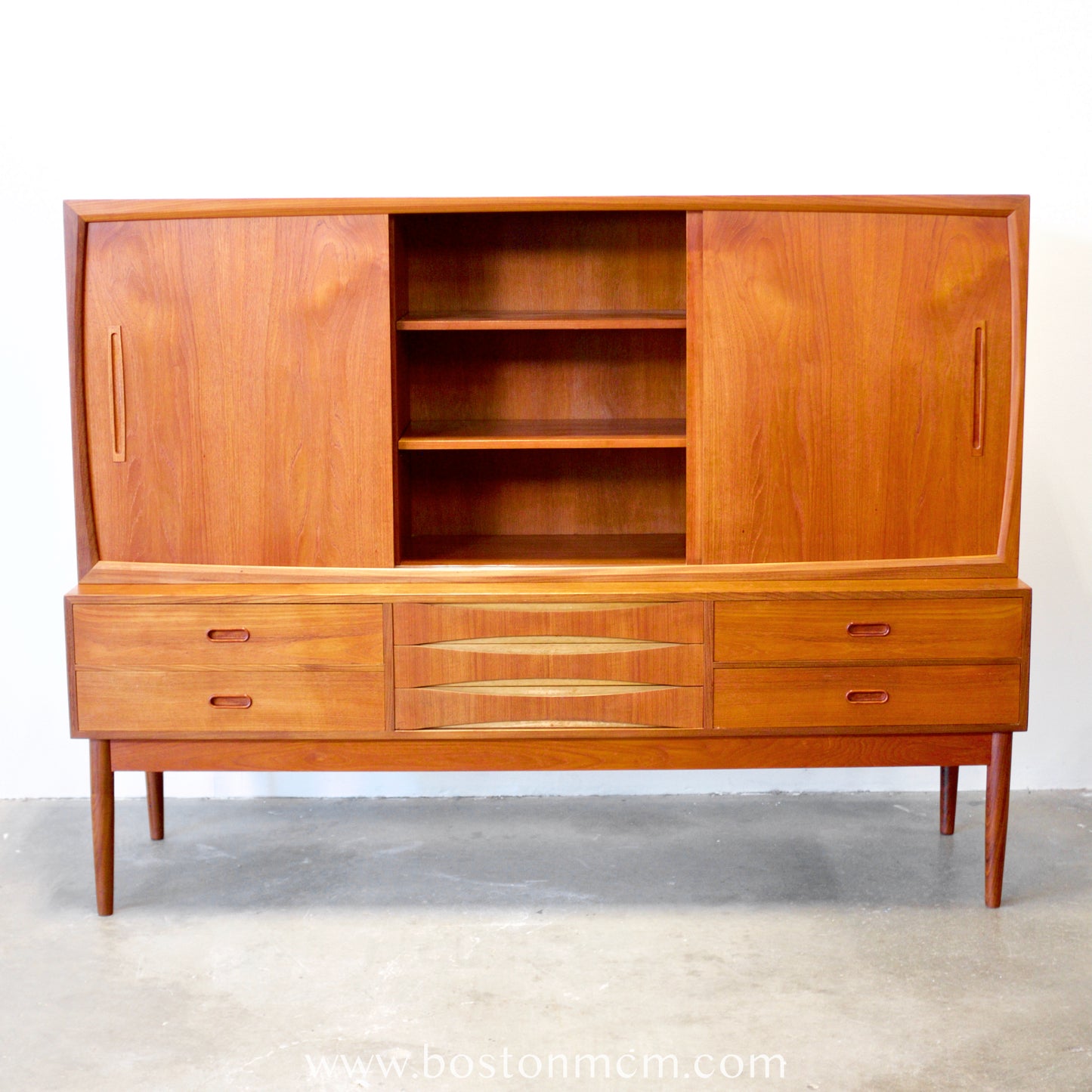 Danish Tall Sideboard / Highboard with Bow Front Drawers in the style of Arne Vodder - #A1798