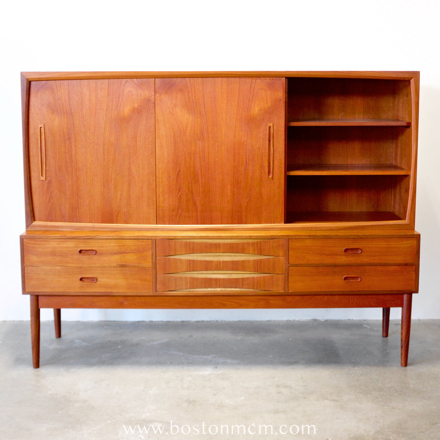 Danish Tall Sideboard / Highboard with Bow Front Drawers in the style of Arne Vodder - #A1798