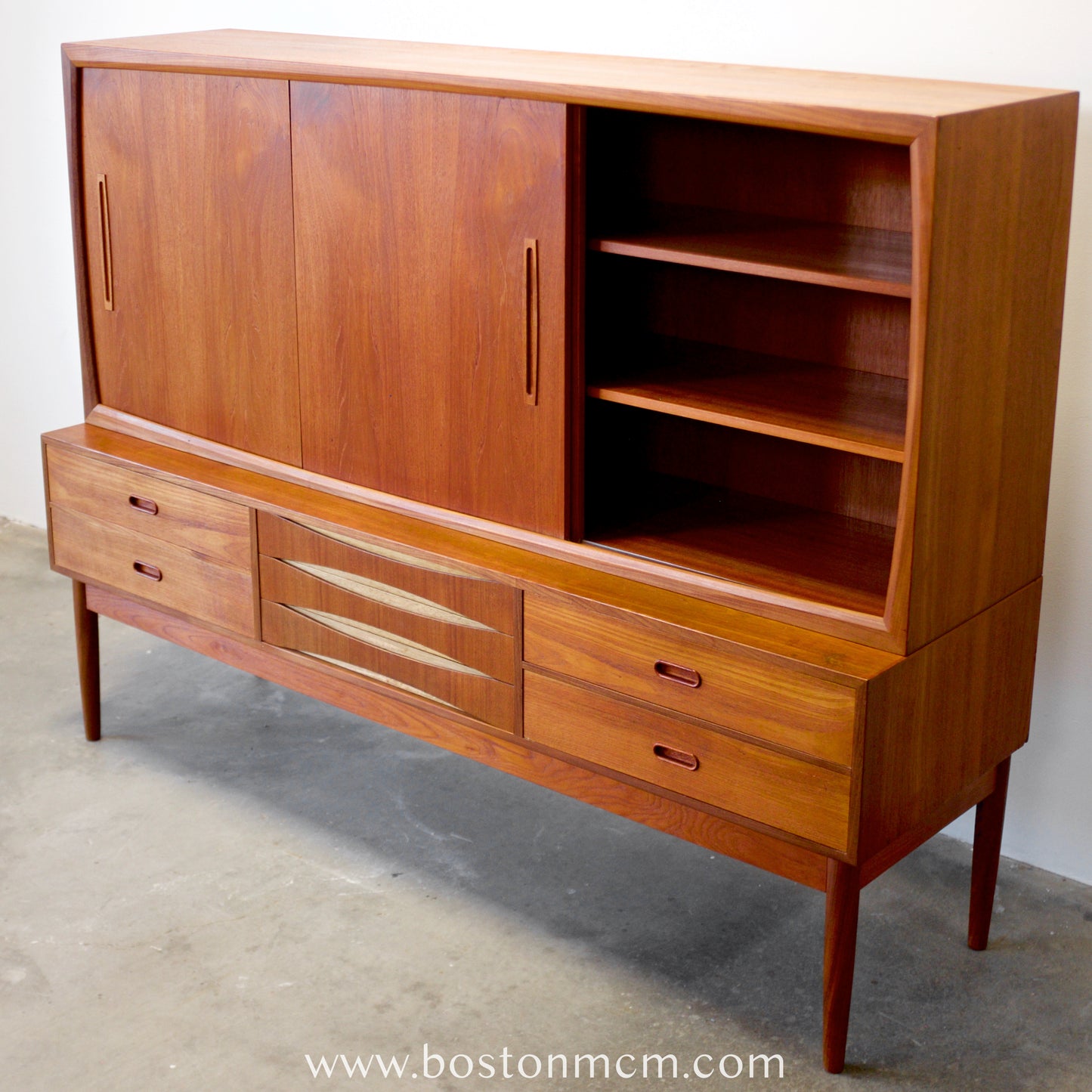 Danish Tall Sideboard / Highboard with Bow Front Drawers in the style of Arne Vodder - #A1798