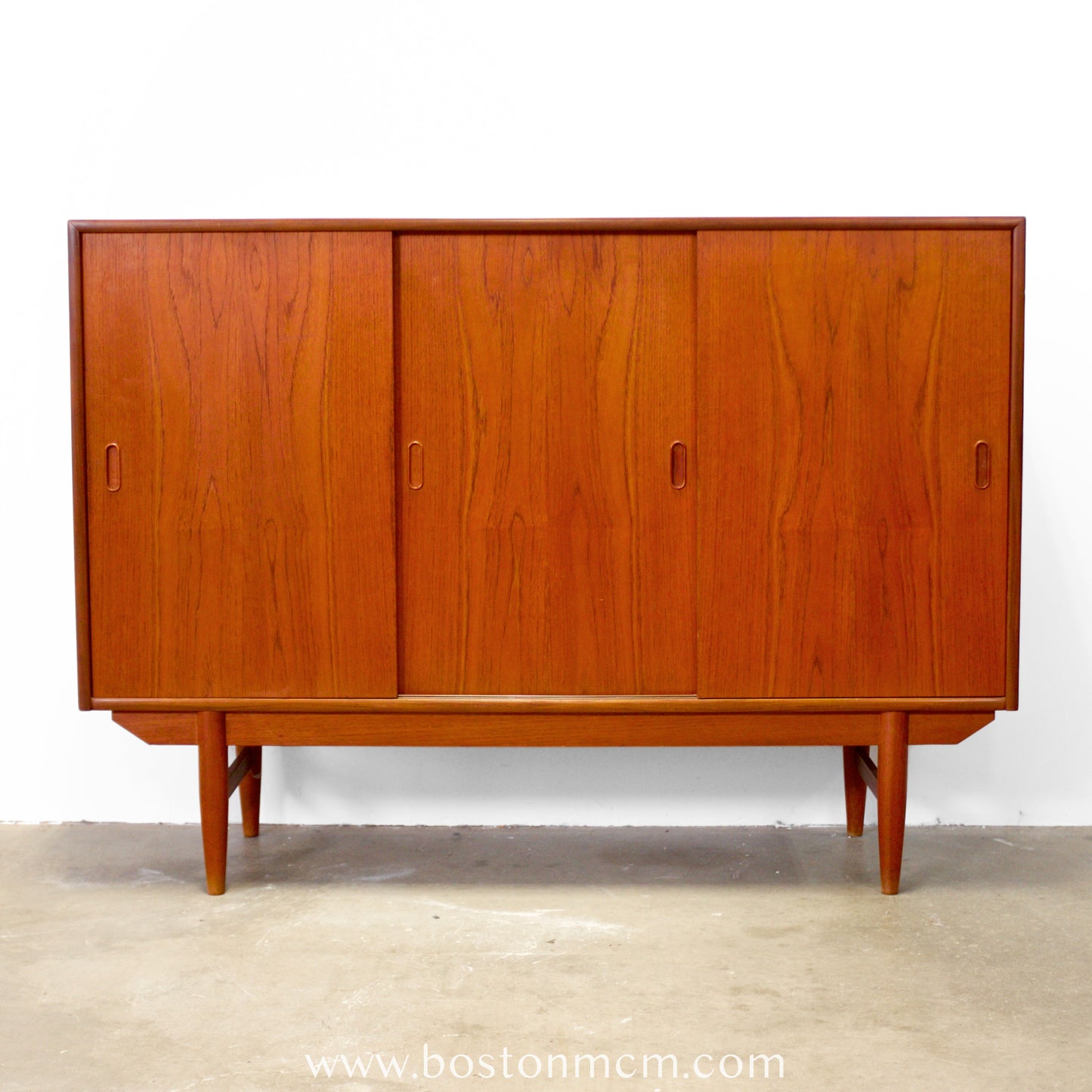 Danish Teak Tall Sideboard / Highboard with 3 Sliding Doors - #A1792
