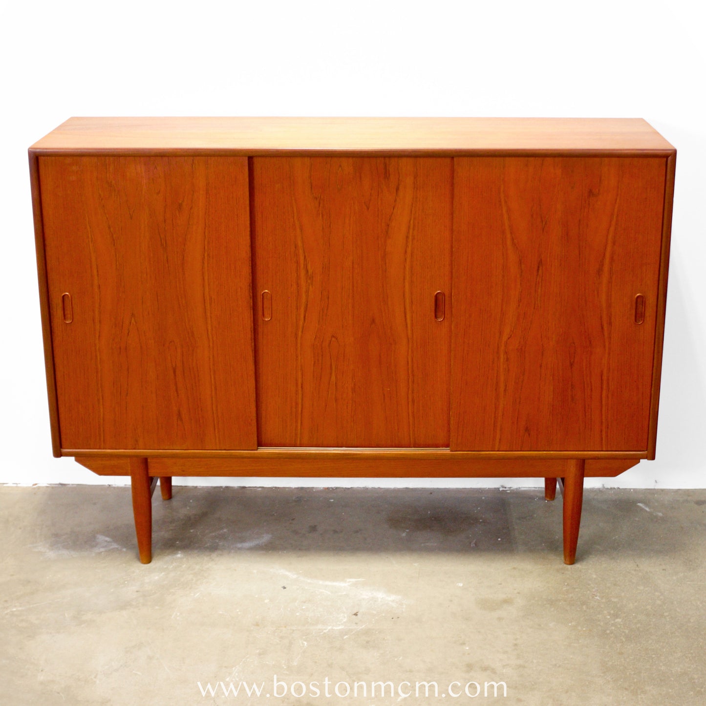 Danish Teak Tall Sideboard / Highboard with 3 Sliding Doors - #A1792