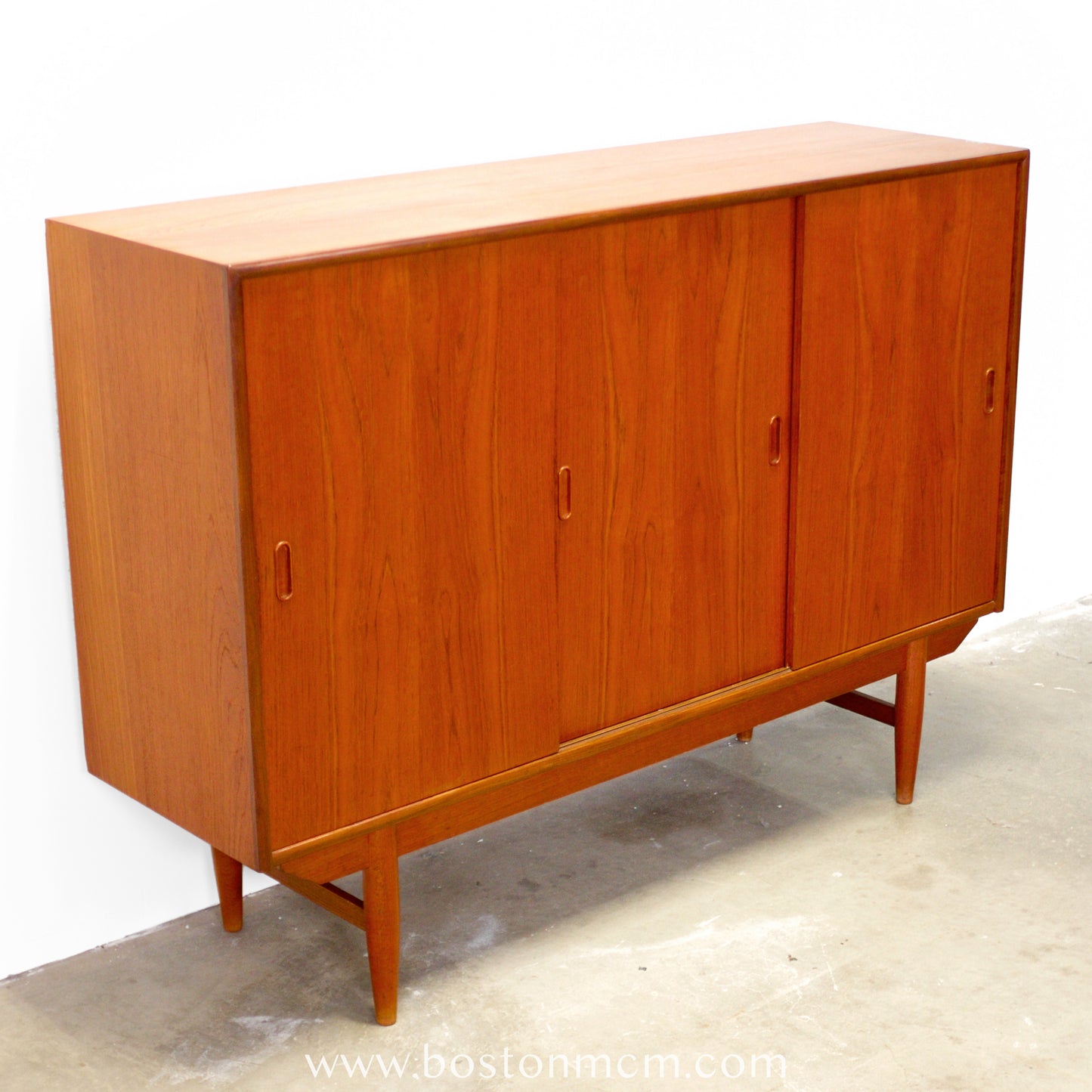 Danish Teak Tall Sideboard / Highboard with 3 Sliding Doors - #A1792