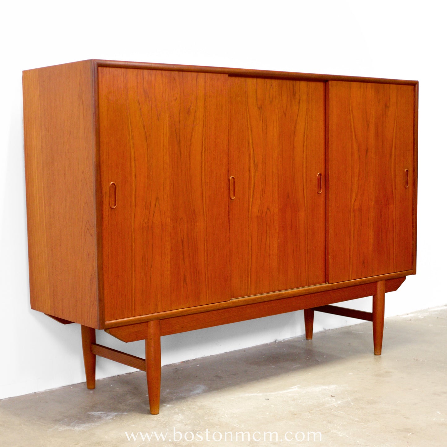 Danish Teak Tall Sideboard / Highboard with 3 Sliding Doors - #A1792